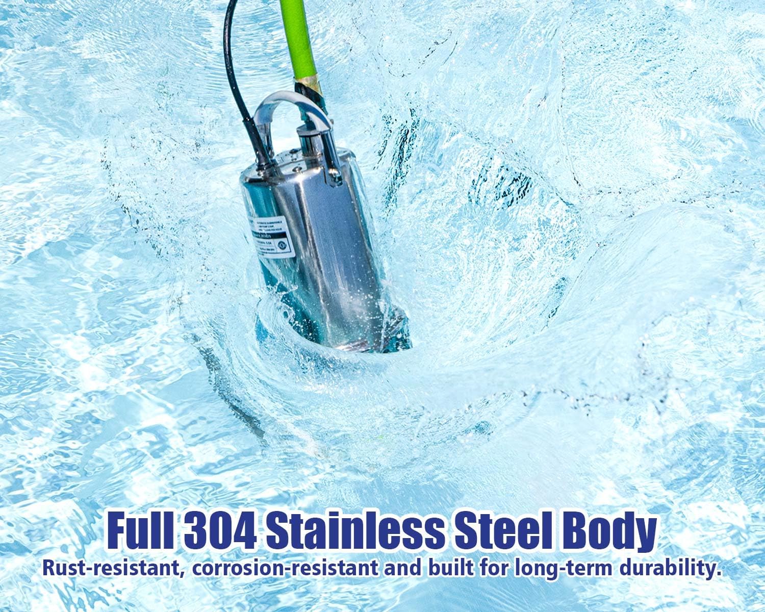 Green Expert 1HP Submersible Sump Pump, 4000GPH Full 304 Stainless Steel Manual Utility Pump with Adapter Kit, Oil-Free Top Discharge Water Removal for Basements, Pools, Hot Tubs & Drainage Pits