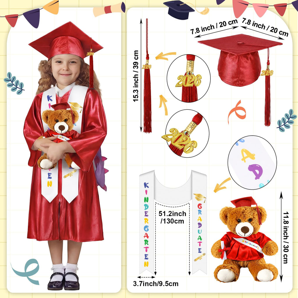 Sintuff 7 Pcs Kindergarten Preschool Graduation Cap and Gown with Bear Gifts 2026 Grad Stole Tassel Sash for Toddler Kids