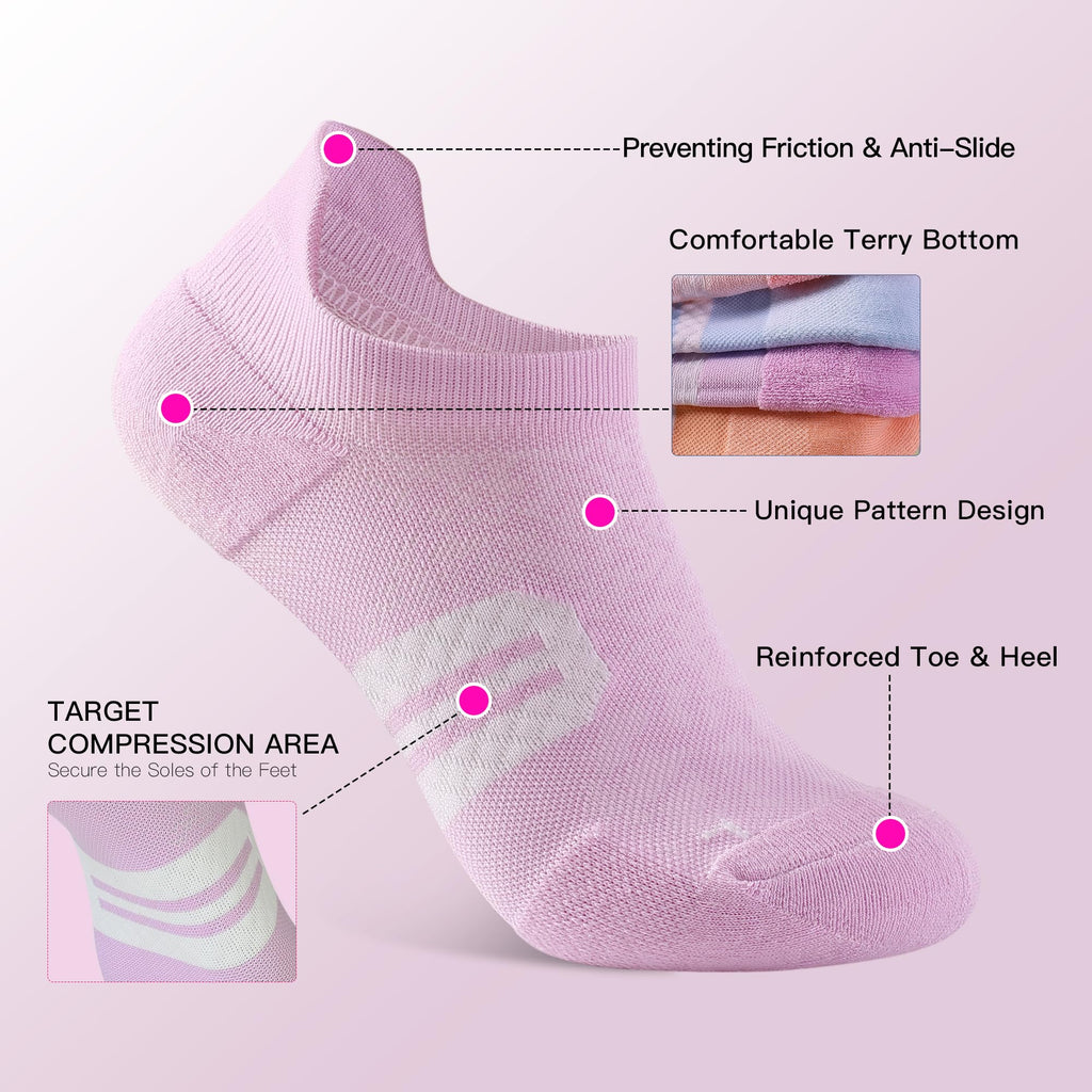 BUDERMMY Womens Ankle Compression Socks with Arch Support Athletic Low cut Running Socks for Women Workout Cushion 5 Pairs