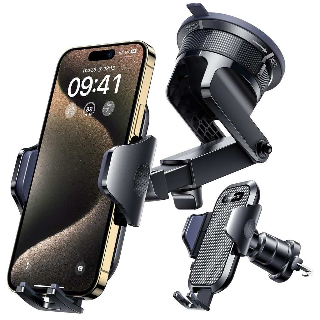 VANMASS [True Military-Grade] Car Phone Holder [Best Suction & Clip] Cell Phone Mount for Dashboard Windshield Vent Truck Cradle Dash Stand for iPhone 15 Pro Max 14 13 12 Android, Blue