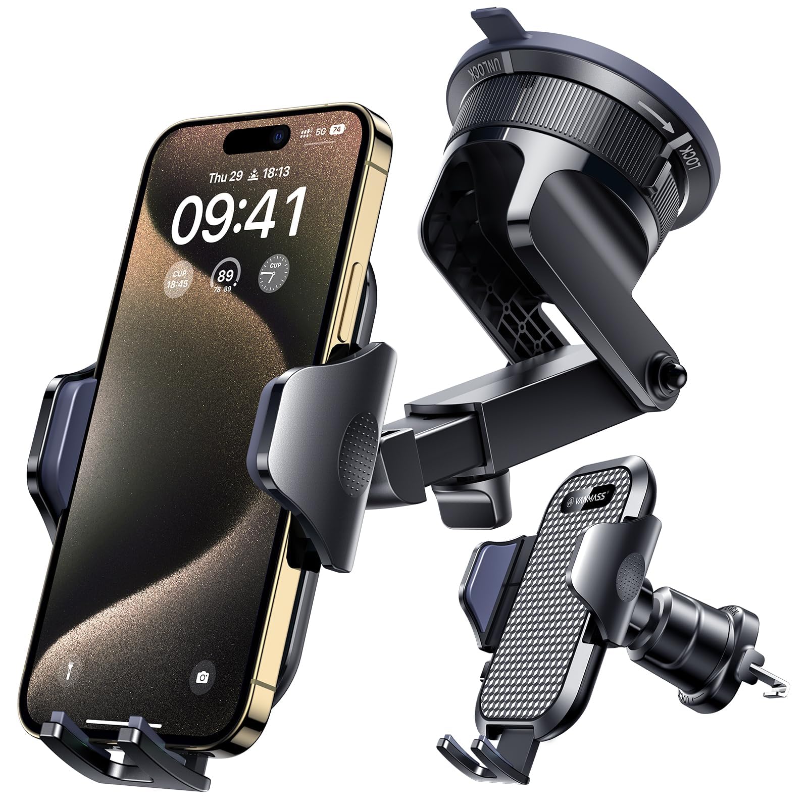 VANMASS [True Military-Grade] Car Phone Holder [Best Suction & Clip] Cell Phone Mount for Dashboard Windshield Vent Truck Cradle Dash Stand for iPhone 15 Pro Max 14 13 12 Android, Blue