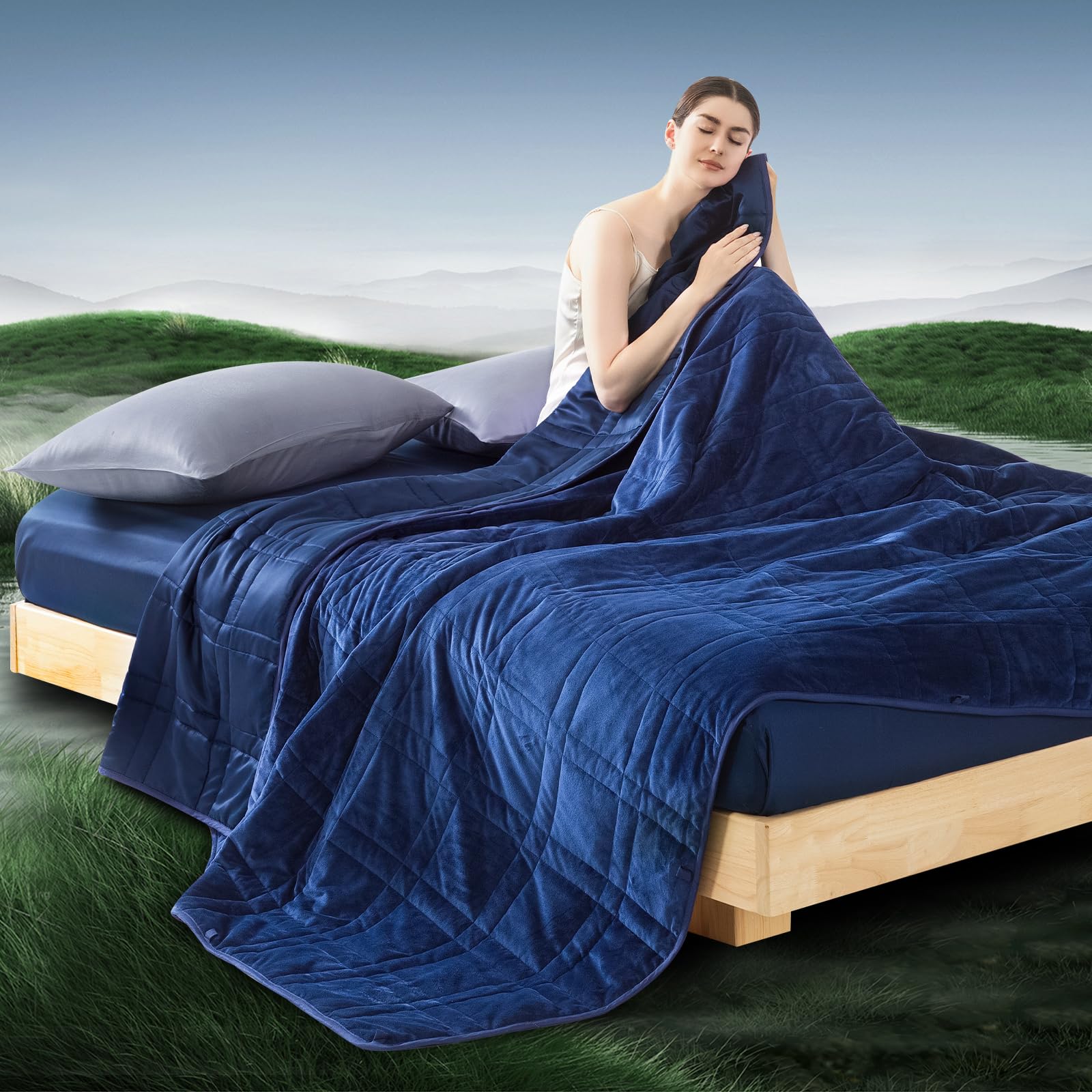OMYSTYLE Reversible Weighted Blanket 48''x72'' 15lbs for Adults, Warm Short Plush and Cool Tencel Fabric Double-Sided Weighted Blanket for All Season Use - Carry Bag Included