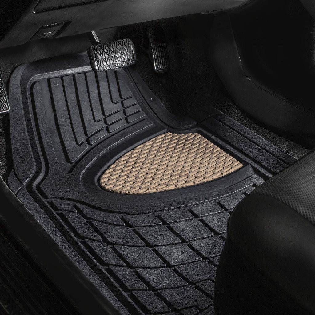 FH Group Automotive Floor Mats - Heavy-Duty Rubber Floor Mats for Cars, Universal Fit Full Set, Climaproof Floor Mats, Trimmable Floor Mats for Most Sedan, SUV, Truck Floor Mats Beige