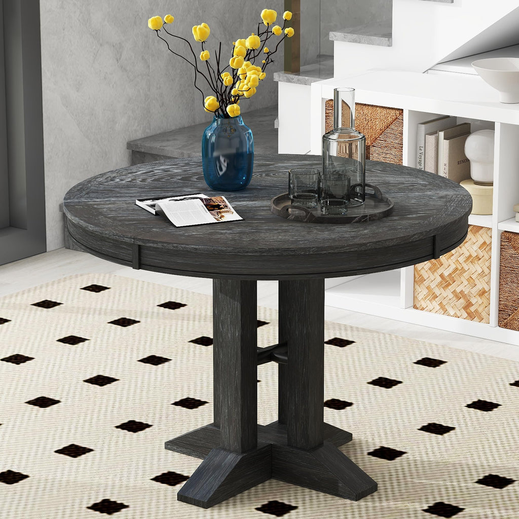 LUMISOL Round Dining Table for 4-6 People, 41"-57" Extendable Kitchen Table with 16" Removable Leaf for Small Places, Kitchen, Dining Room, Espresso