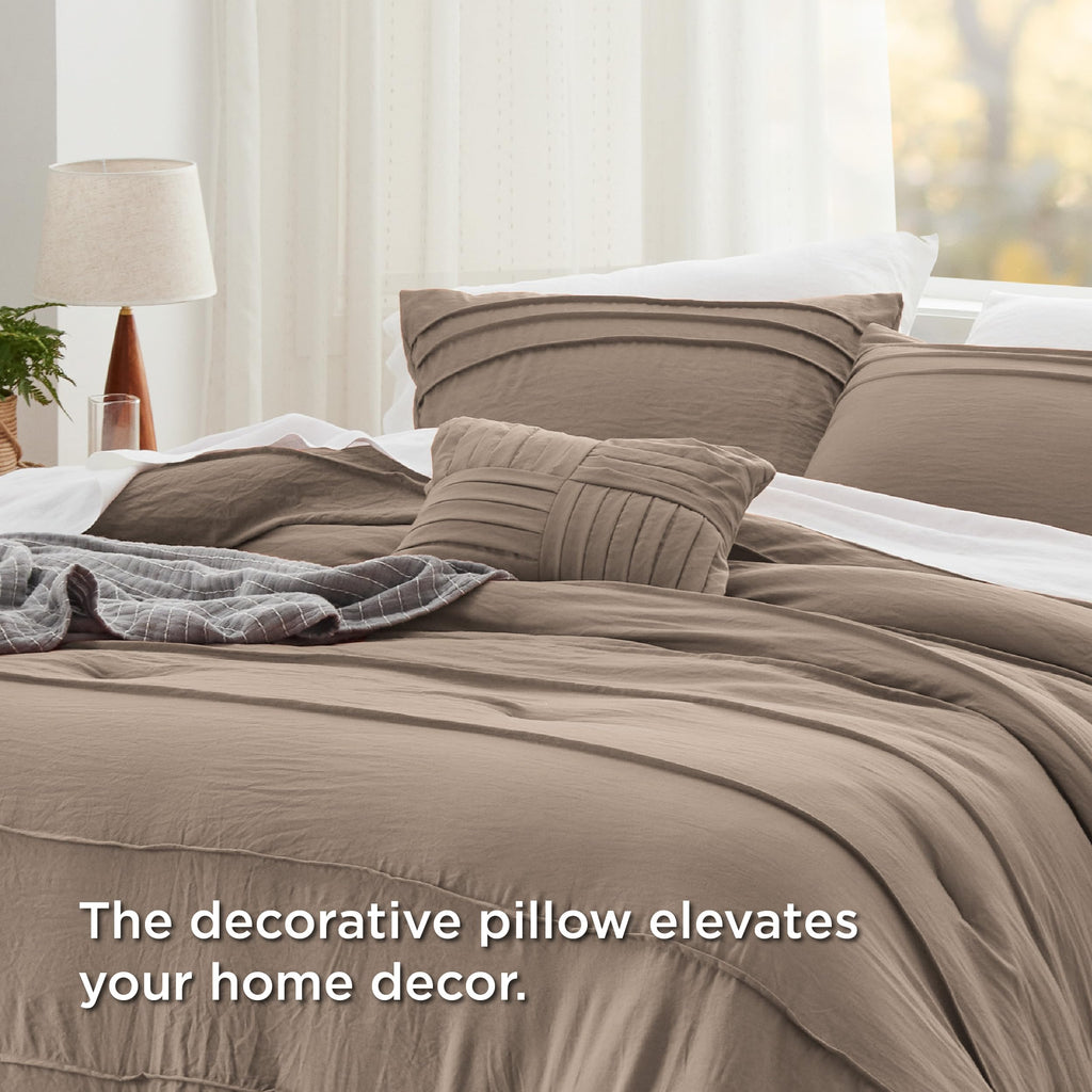Bedsure Twin Comforter Set - 3 Pieces Pinch Pleat Bed Set, Beige Boho Bedding for All Season, 1 Soft Comforter, 1 Pillowcase, 1 Decorative Pillow