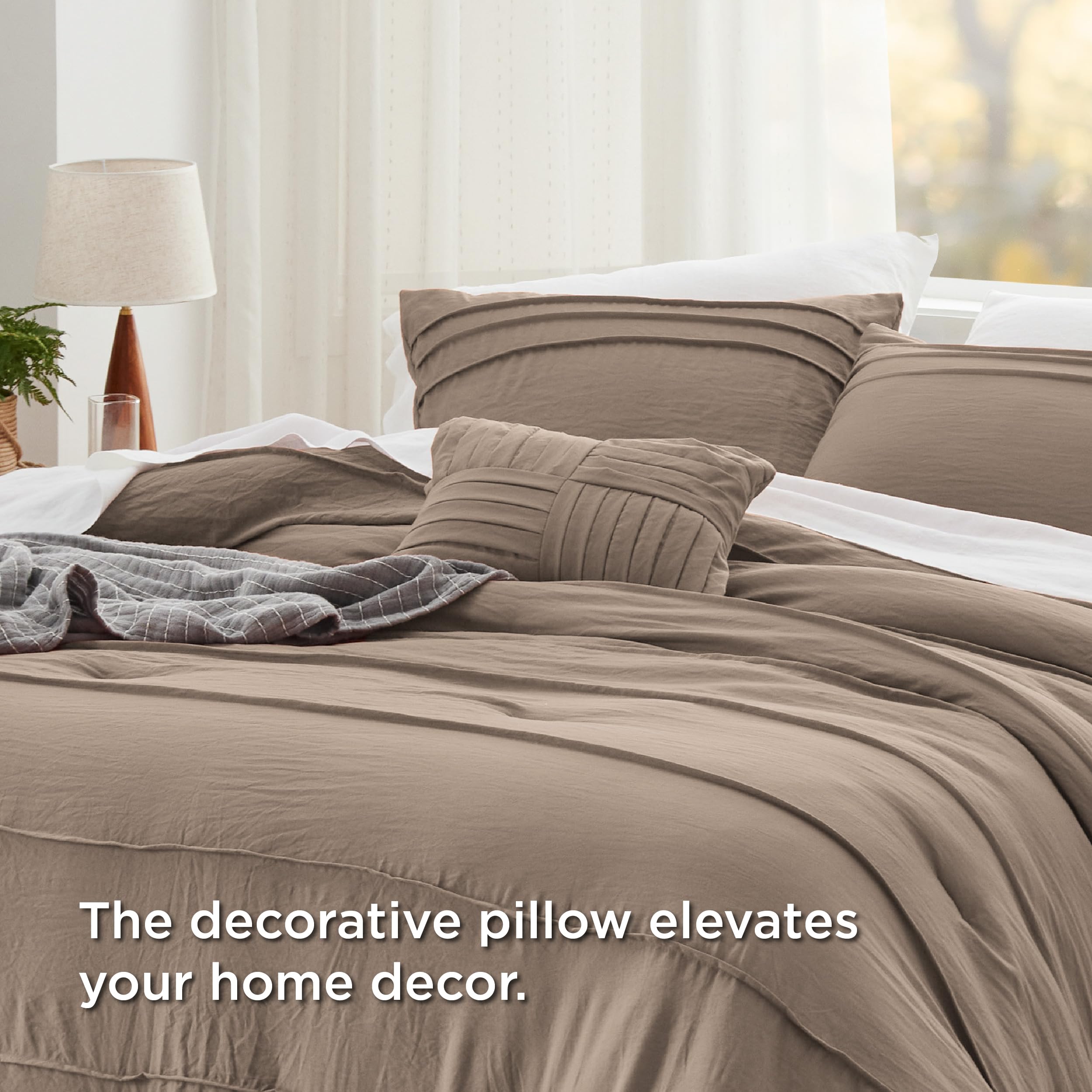Bedsure Twin Comforter Set - 3 Pieces Pinch Pleat Bed Set, Beige Boho Bedding for All Season, 1 Soft Comforter, 1 Pillowcase, 1 Decorative Pillow
