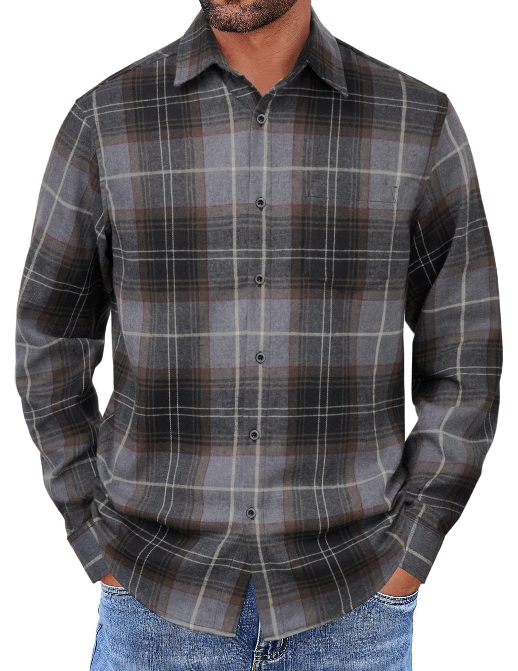 COOFANDY Mens Flannel Shirts Long Sleeve Button Down Shirt with Pocket Casual Shirts Work Shirts for Men