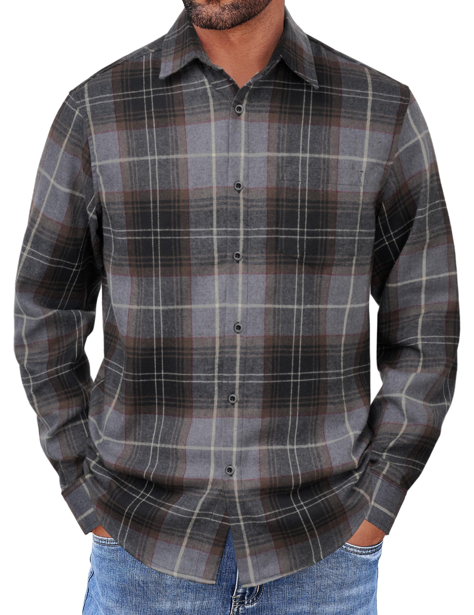 COOFANDY Mens Flannel Shirts Long Sleeve Button Down Shirt with Pocket Casual Shirts Work Shirts for Men