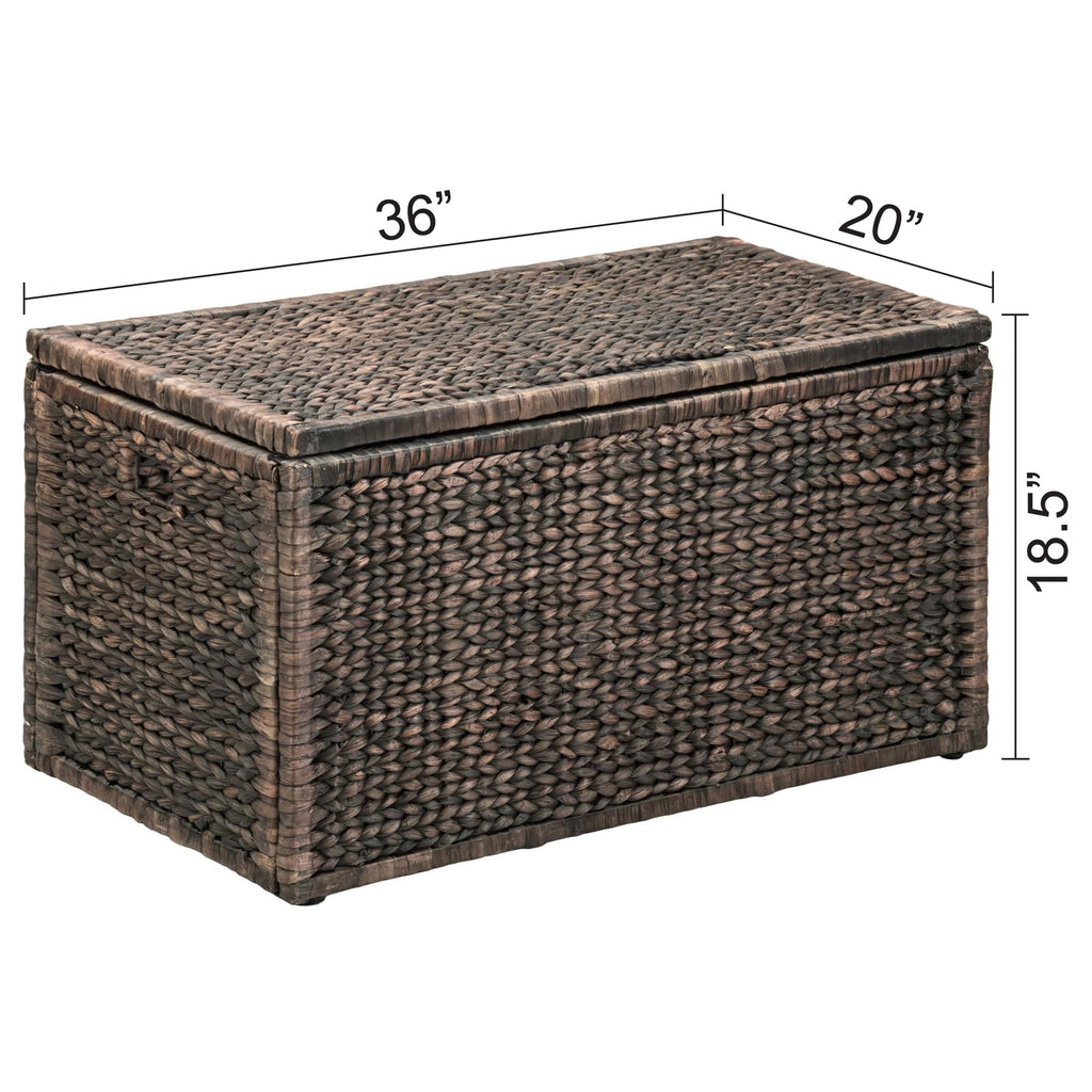 eHemco Heavy-duty Water Hyacinth Wicker Storage Trunk with Metal Frame, 30 by 17.5 by 17.5 Inches, Brown Wash