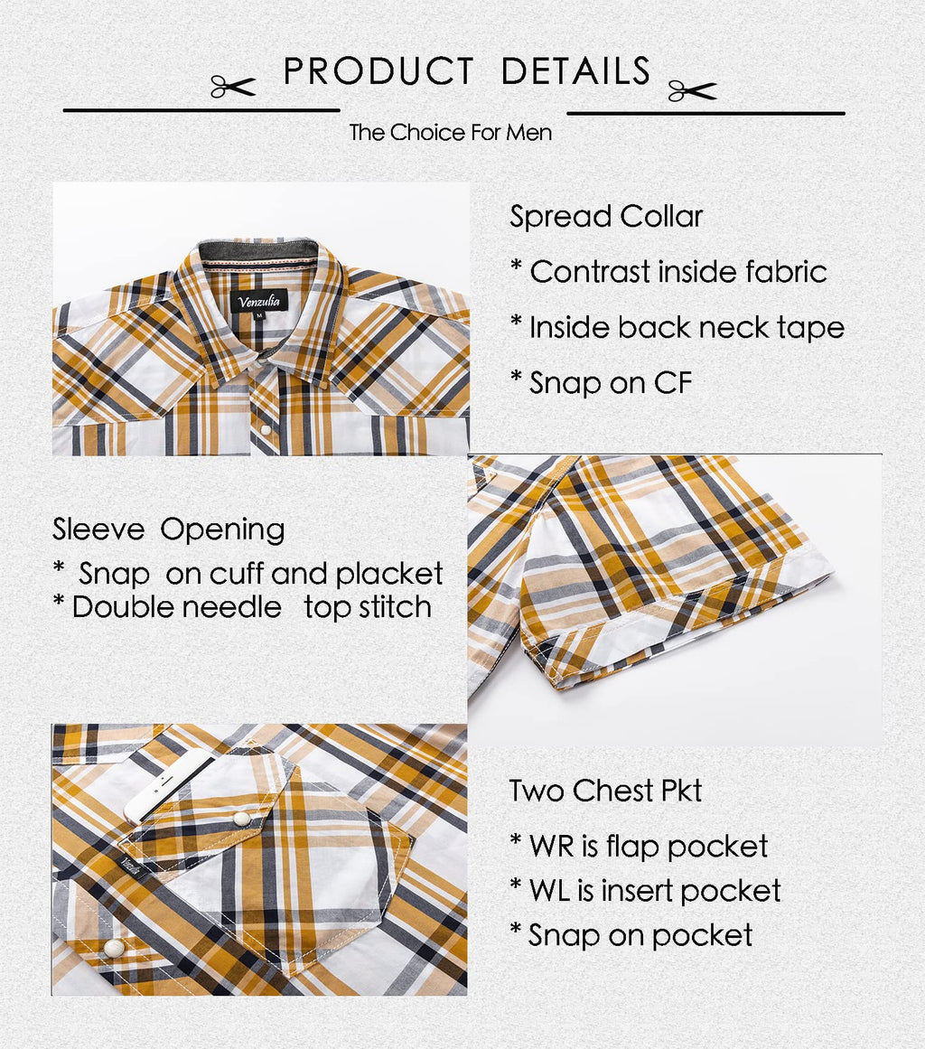 Men's Western Snap Casual Shirt Two Pocket Short Sleeve Shirt