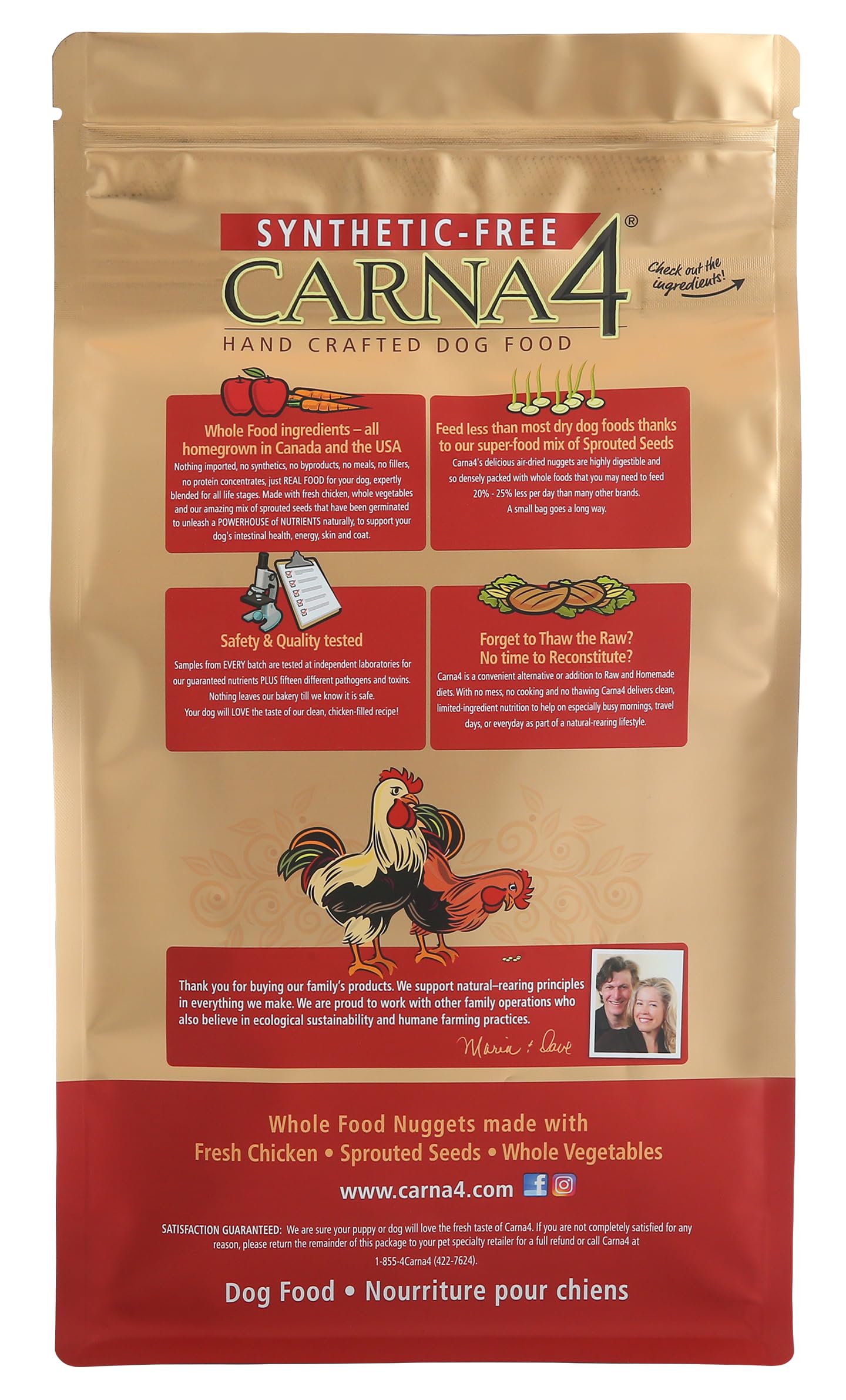 CARNA4 Air Dried Dog Food, Chicken Recipe, Quick Baked Whole Food Nutrition with Sprouted Seeds, Natural Probiotics & Enzymes, No Synthetics - 3 Pound