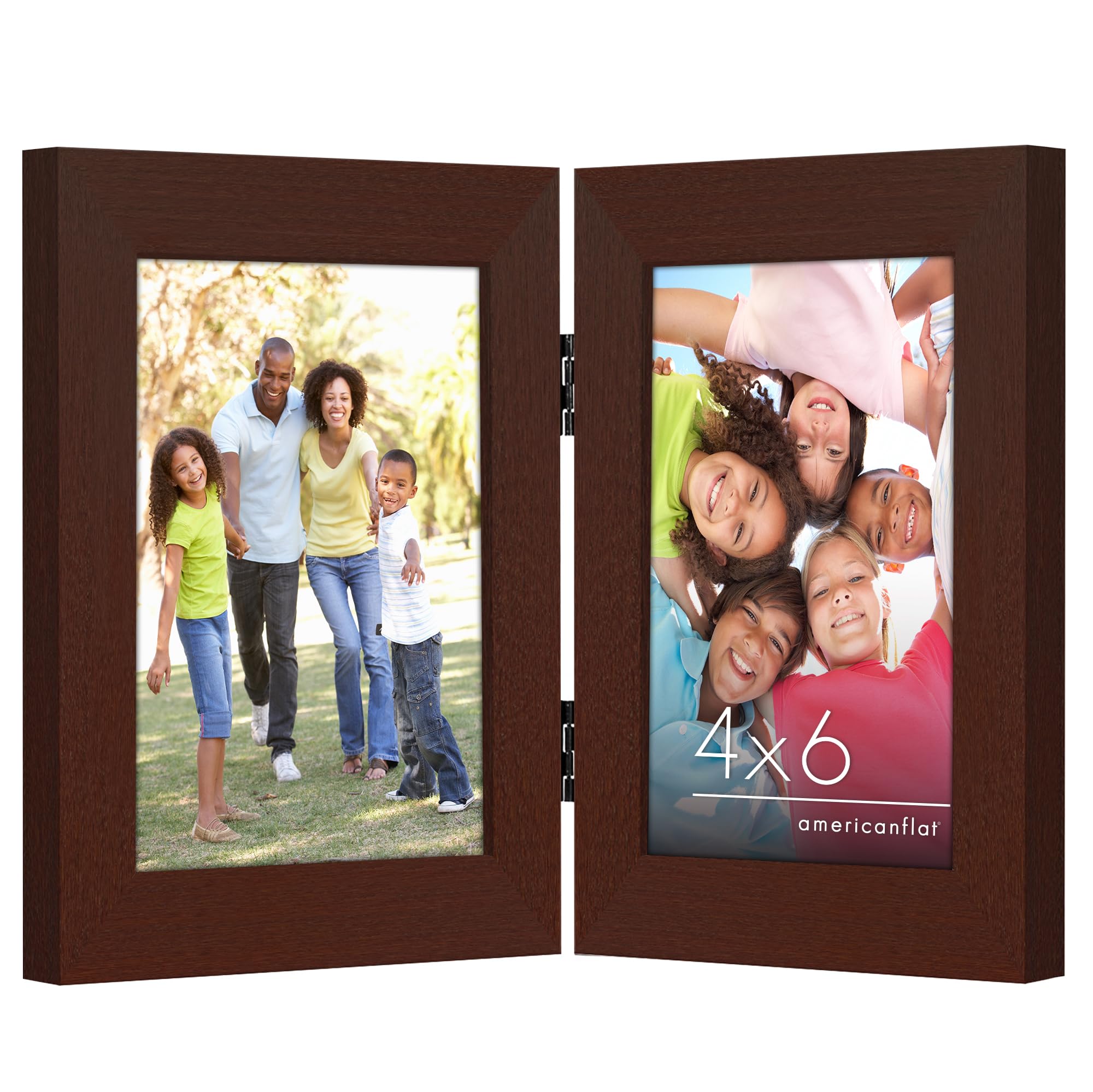 Americanflat Hinged 4x6 Picture Frame with Shatter-Resistant Glass - Double Picture Frames with Engineered Wood - Signature Collection - Photo Frame for Tabletop Display - Black