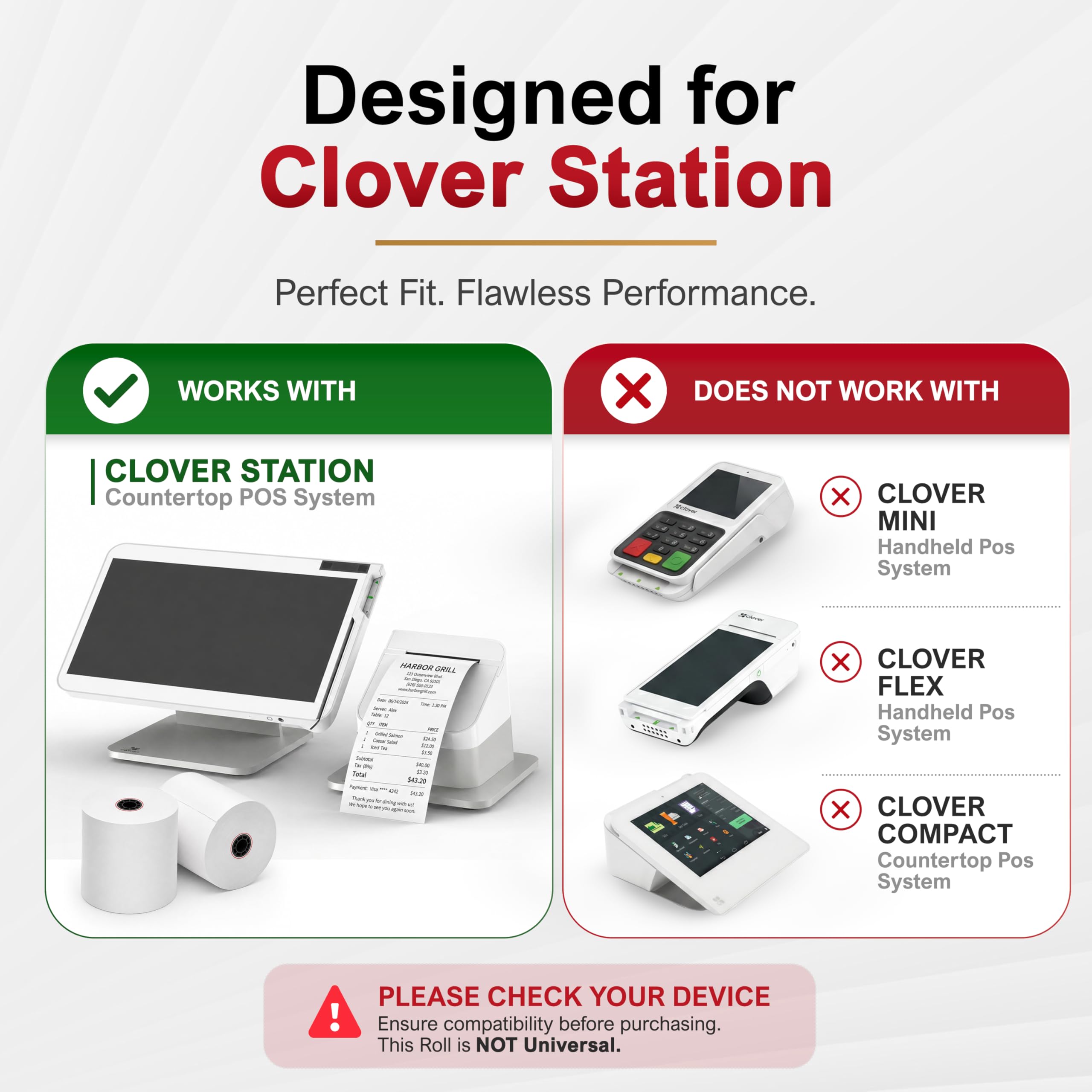 Clover Station Receipt Paper Rolls 3 1/8" x 230' (06 Pack) – Thermal Paper for Clover Station & Duo C505, Compatible P100 P500 P550 – BPA Free POS Printer Paper