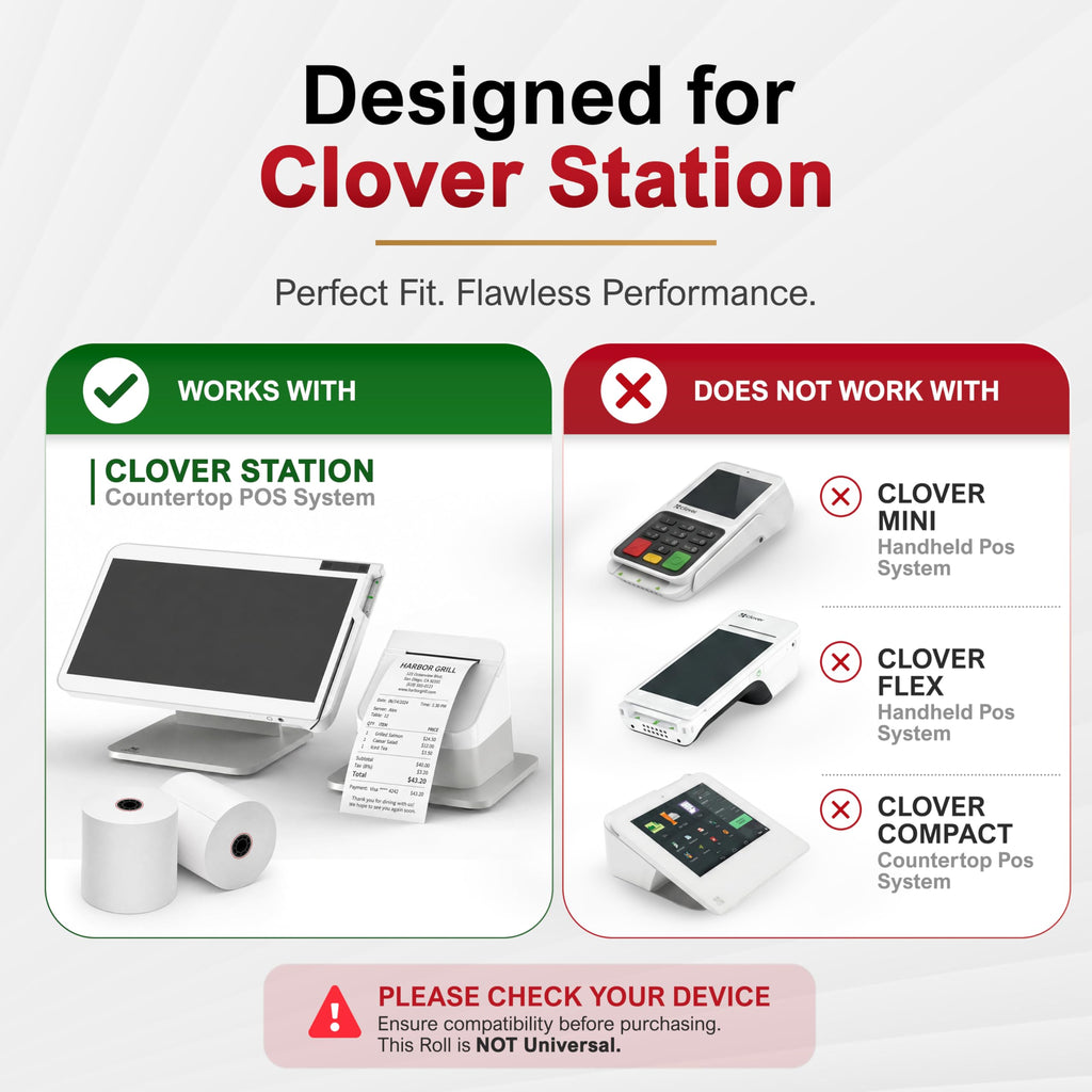 Clover Station Receipt Paper Rolls 3 1/8" x 230' (06 Pack) – Thermal Paper for Clover Station & Duo C505, Compatible P100 P500 P550 – BPA Free POS Printer Paper