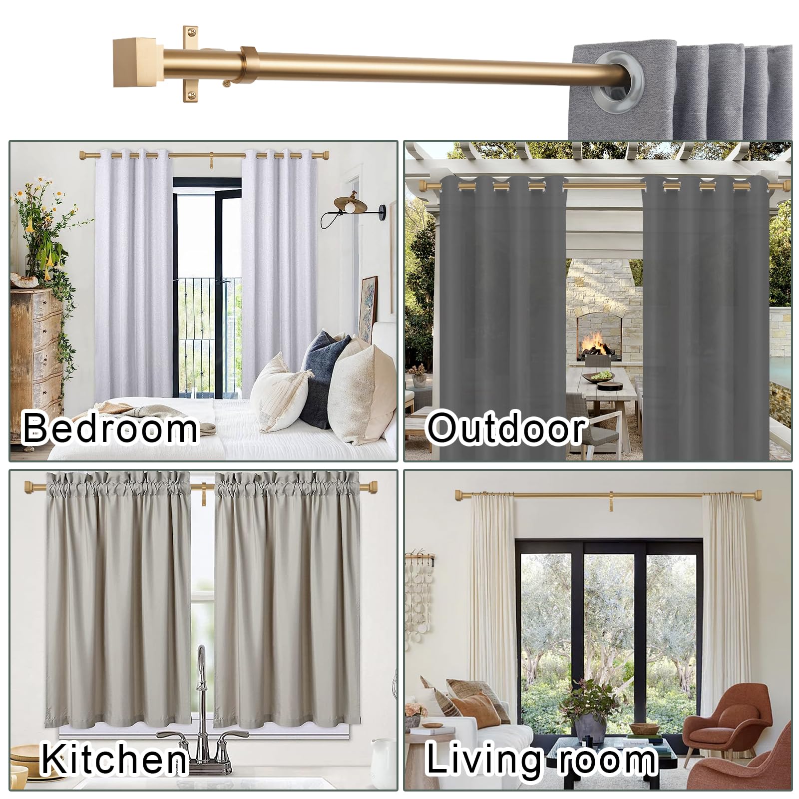 Single Curtain Rods for Windows 28 to 48 Inch(2.3-4ft),1 Inch Diameter Adjustable Heavy Duty Drapery Rods,with Modern Square Aluminum Alloy Finials,Antique Bronze