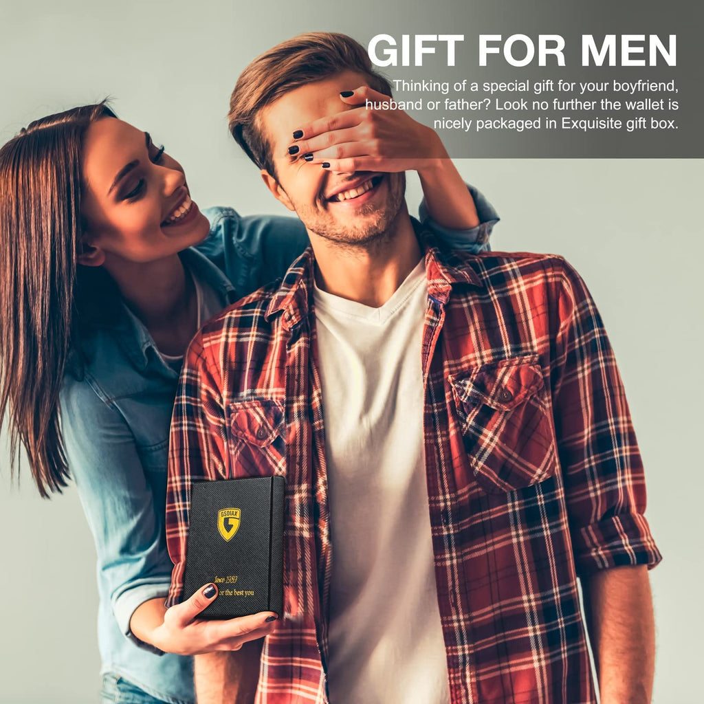 GSOIAX Slim Wallet for Men Rfid Blocking Leather Bifold Front Pocket Carbon Fiber Men's Money Clips Credit Card Holder With Gift Box