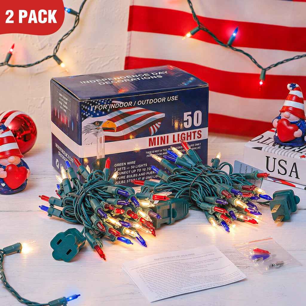 Christmas Lights Indoor Outdoor, 2PACK 13FT 50-count Lights Incandescent Mini valentine's day String Light, 120V Certified Green Wire Light for Xmas Tree, Patio, Holiday, Party, Home, Garden Decor,Red