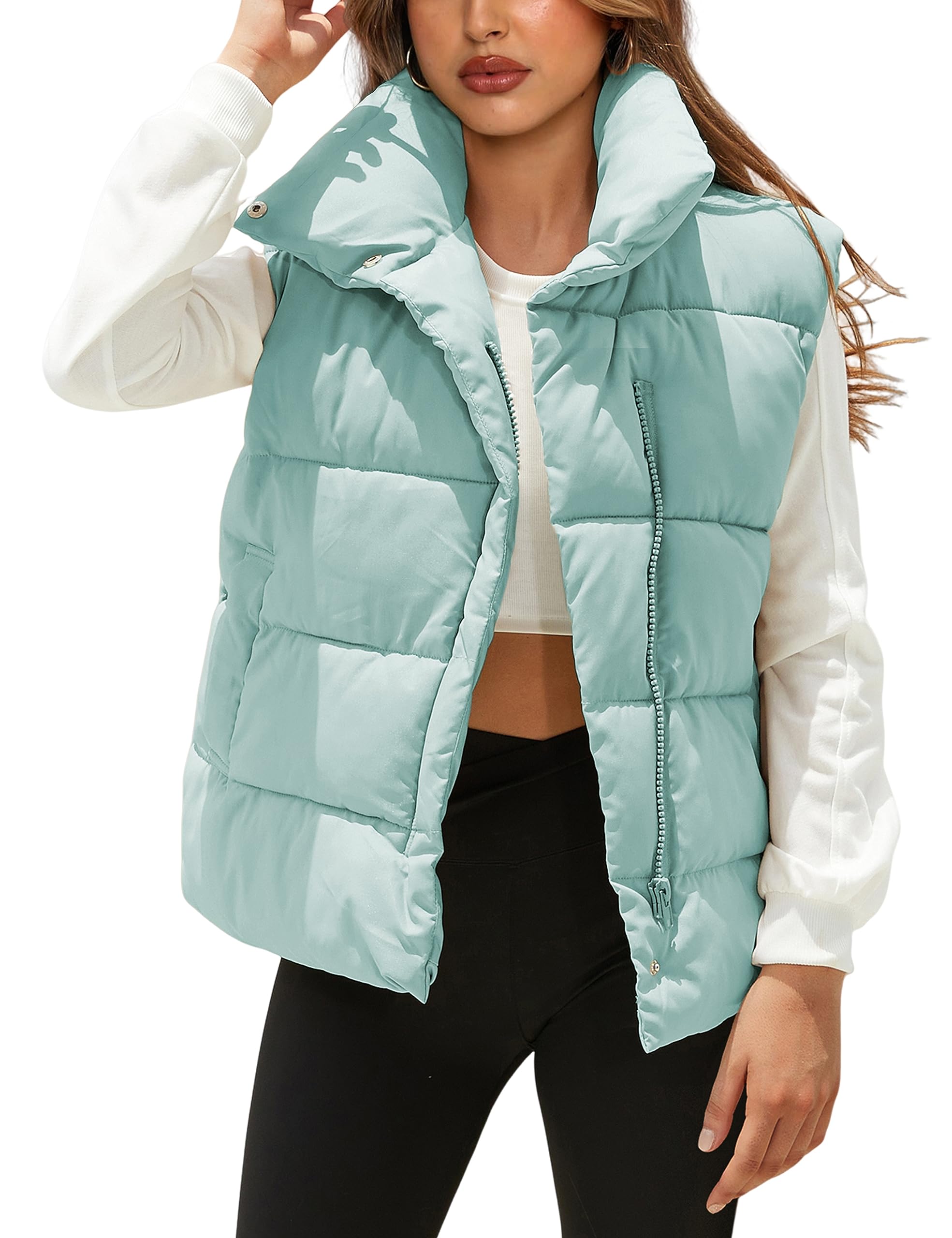 Himosyber Womens Puffer Vest Sleeveless Casual Loose Winter Warm Lightweight Stand Collar Down Jacket Coats