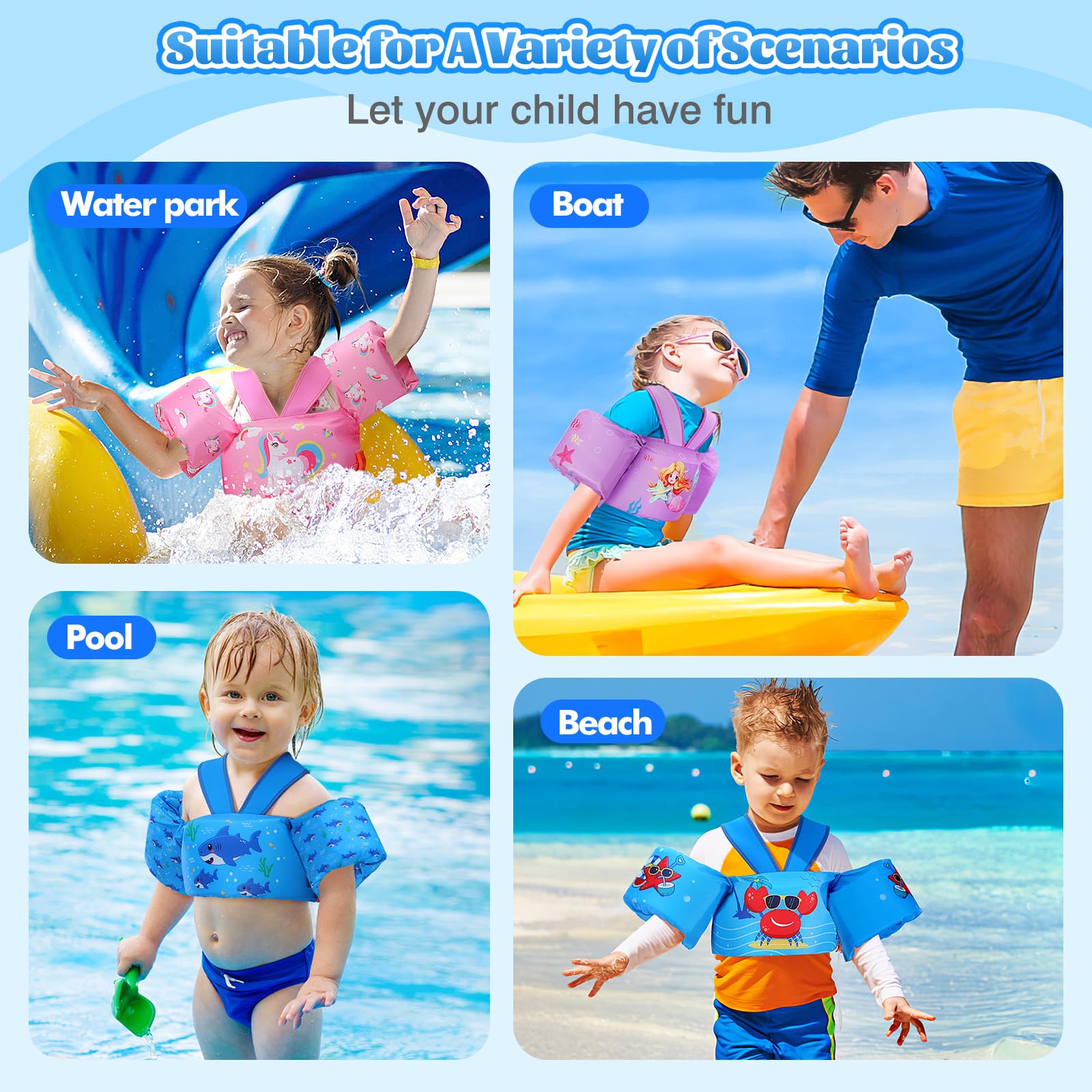 Moko Swim Arm Band for Kids 20-30-50 lbs, Cute Cartoon Toddler Swim Vest, Swimming Water Wings Pool Floaties Sleeve for Children Learn to Swim