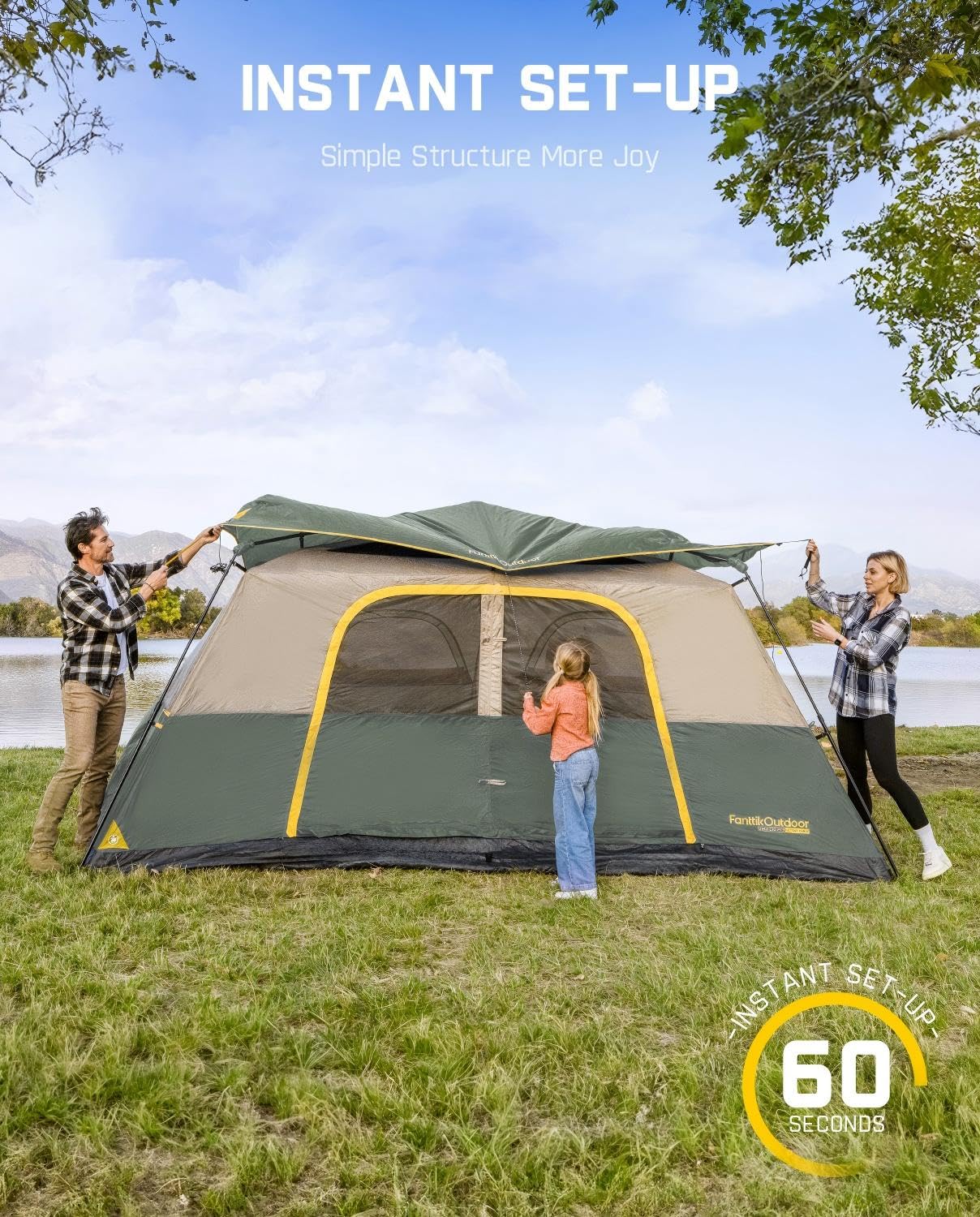 FanttikOutdoor Camping Tent 4/6/8/10 Person Instant Cabin Tent Setup in 60 Seconds with Rainfly & Windproof Portable with Carry Bag for Family Camping & Hiking, Upgraded Ventilation, Navy Blue