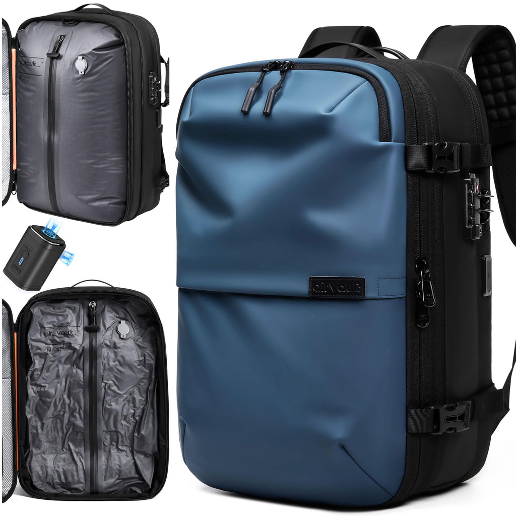 AirVault Vacuum Seal Travel Backpack 60L with Expandable HyperSeal Air Compression Vacuum System Water Resistant TSA Lock (Vacuum Pump Included, Black, 60L)