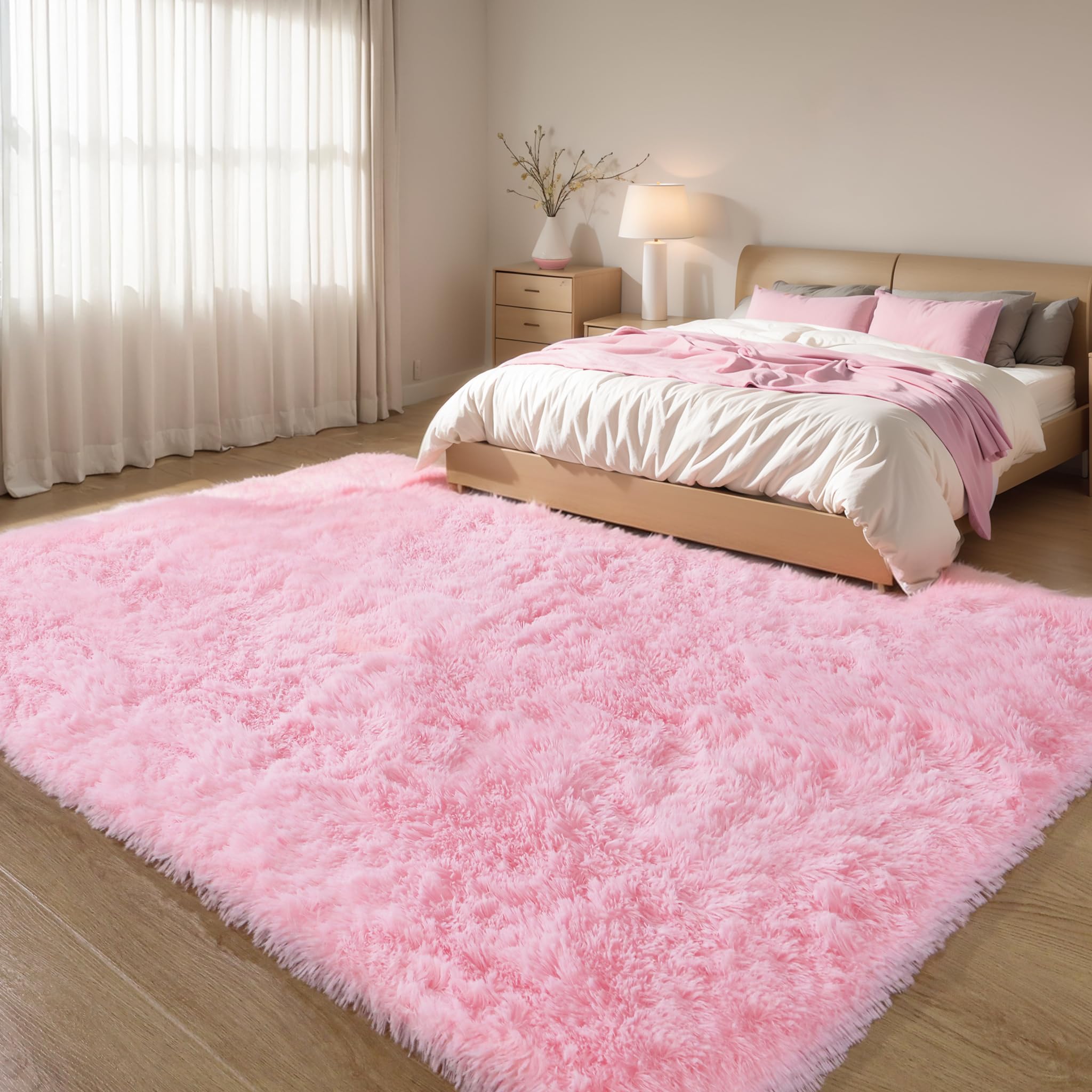 KICHOWUA Thick Area Rug Black Fluffy Shag 3x5 for Bedroom, Ultra Soft Thickened Plush Washable Carpet, Non-Slip Cozy Shaggy Fuzzy Rug for Living Room Nursery Dorm Playroom Kids Baby Room