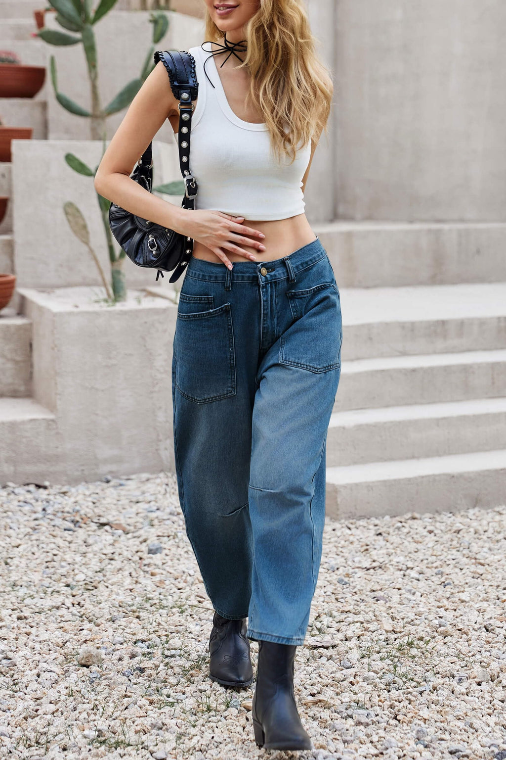 PLNOTME Womens Barrel Jeans High Waisted Baggy Boyfriend Wide Leg Denim Pants with Pockets