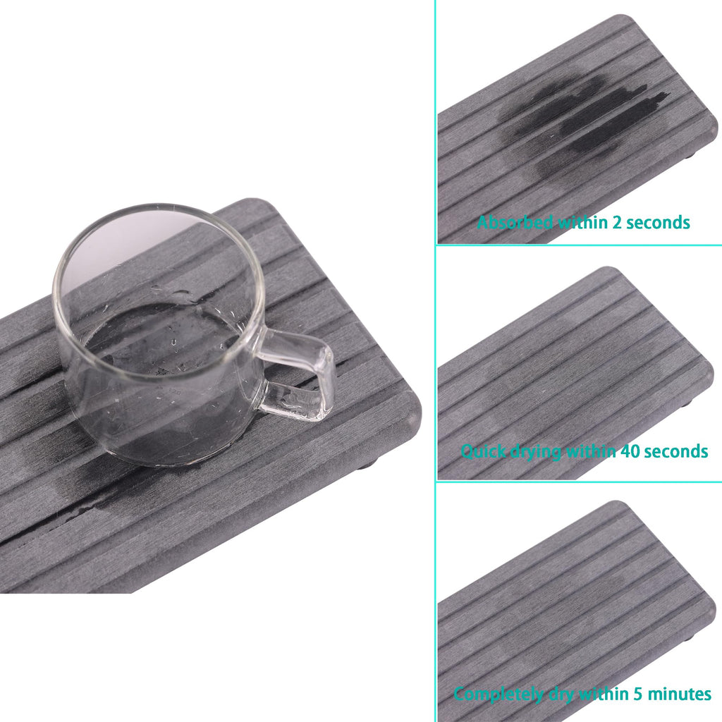 NiuYichee 2 PCS Water Absorbent diatomite Coasters, 7.1" x 3.5" Water Absorbing Stone Tray for Sink, Stone Drying mat for Kitchen Counter, Stone soap Tray Used for Hand Soaps & toiletries & Plants