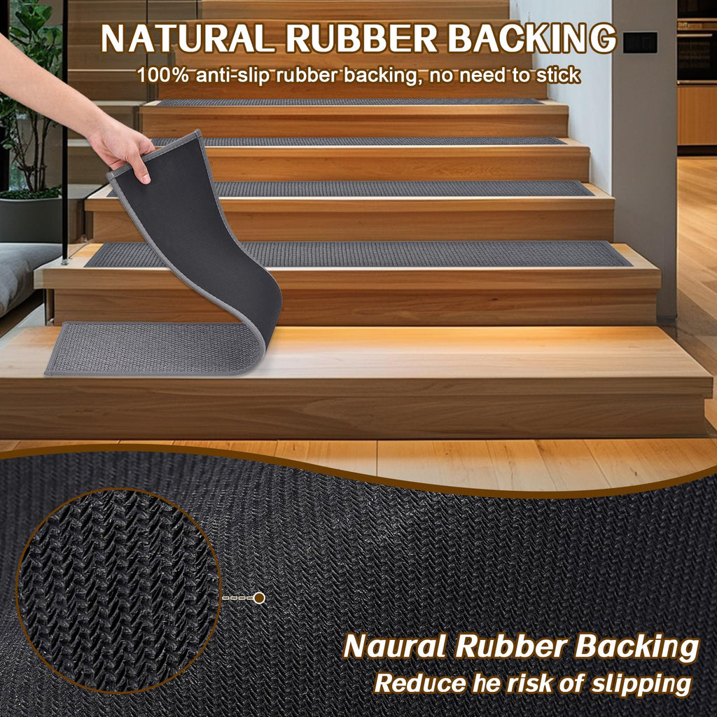 Non Slip Stair Treads for Wooden Steps, Square Rubber Backing Non Slip Stair Landing Mat, Thicken Linen Carpet Stair Runners Indoor, No Residue Stair Carpet Treads, 29"x29", Beige