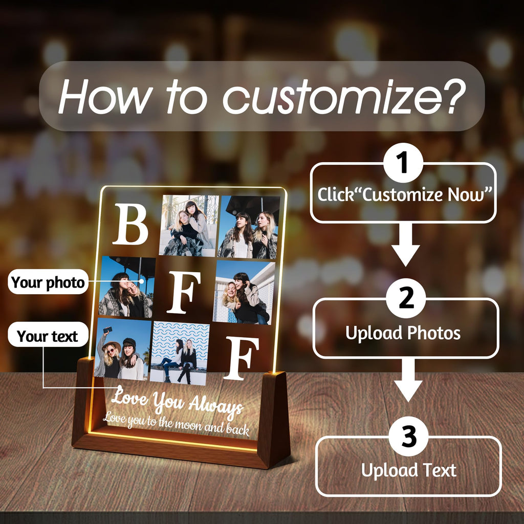 Personalized Fathers Day Birthday Gifts For Daddy Dad From Daughter Son Wife, Custom Acrylic Plaque Light Up Picture Frame, Customized Dad Gifts For Husband Men Papa Fathers Day Christmas