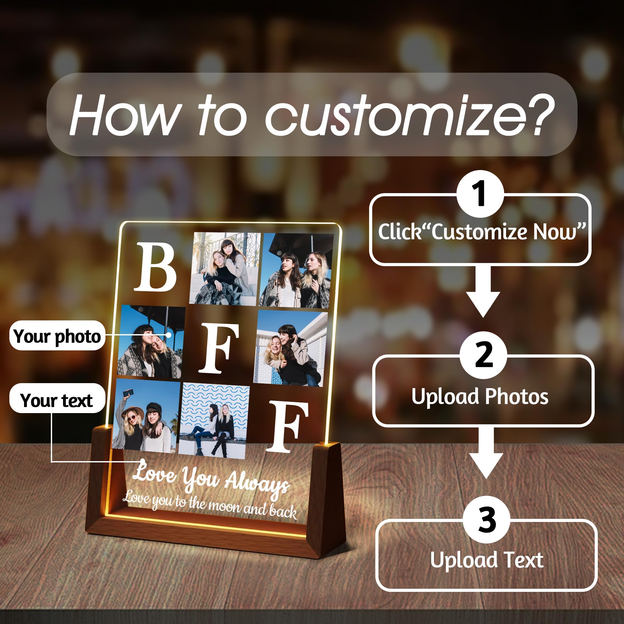 Personalized Fathers Day Birthday Gifts For Daddy Dad From Daughter Son Wife, Custom Acrylic Plaque Light Up Picture Frame, Customized Dad Gifts For Husband Men Papa Fathers Day Christmas