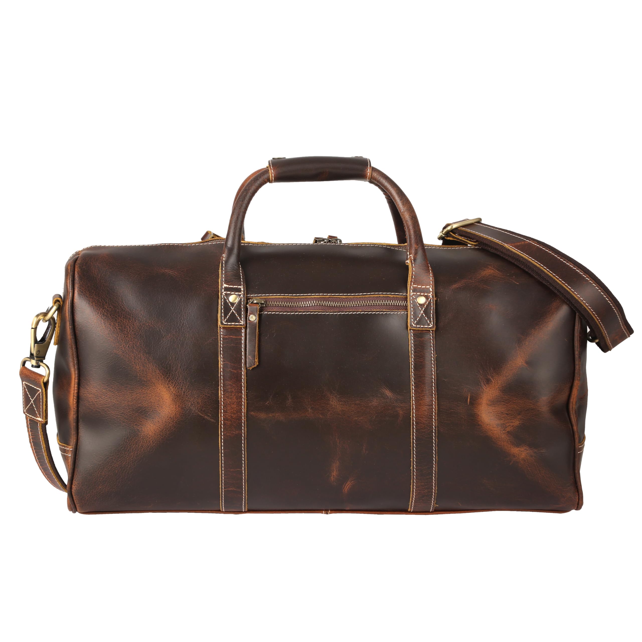 KomalC Leather Duffle Bags for Men and Women Travel Overnight Weekend sports bag holdall Gym Duffel for Men (Dark Tan, 20 Inch)