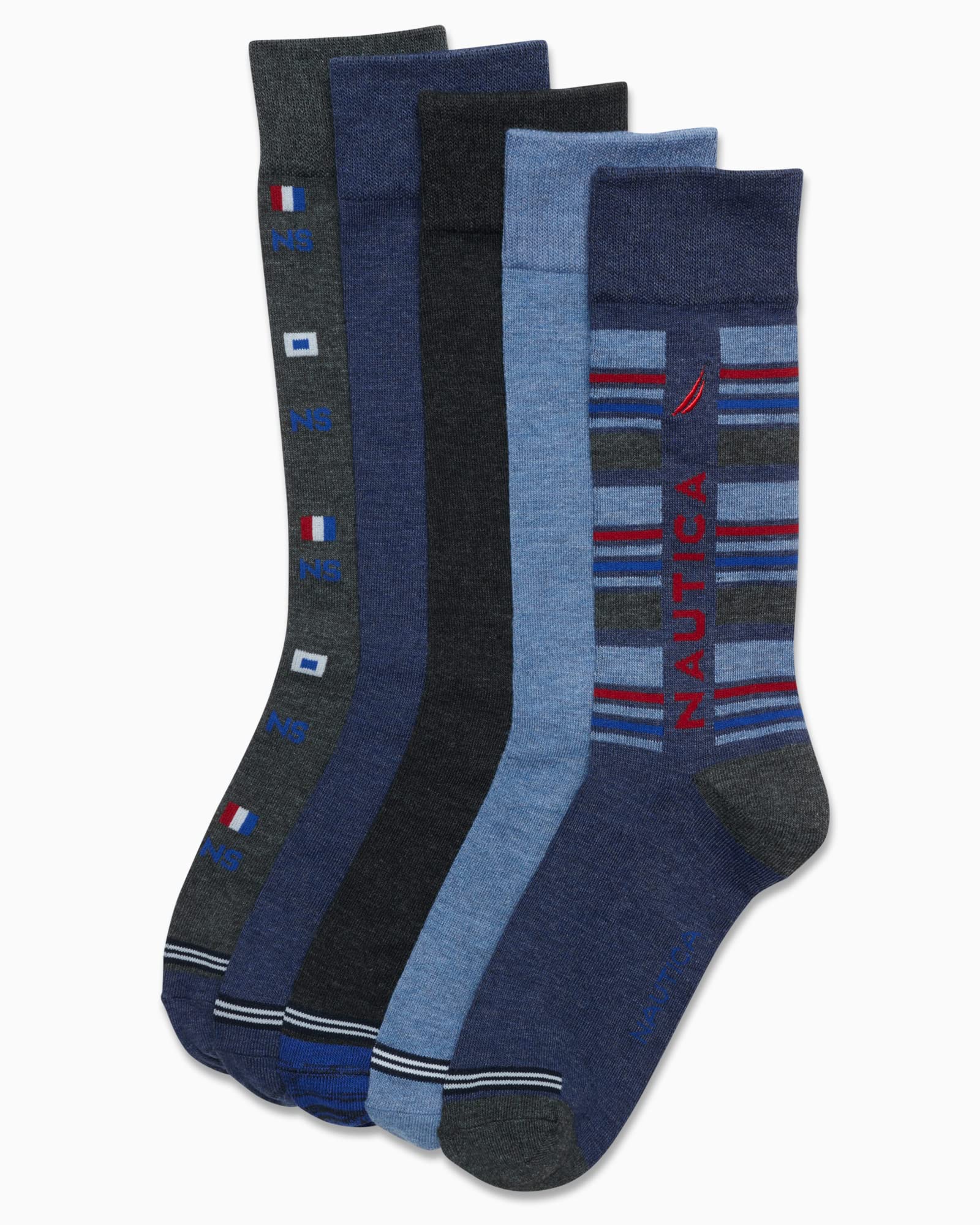 Nautica Mens Dress Socks - 5 Pack Breathable Comfort Stretch Crew-Length Work Socks for Men for Business Formal Wear (6-12.5)