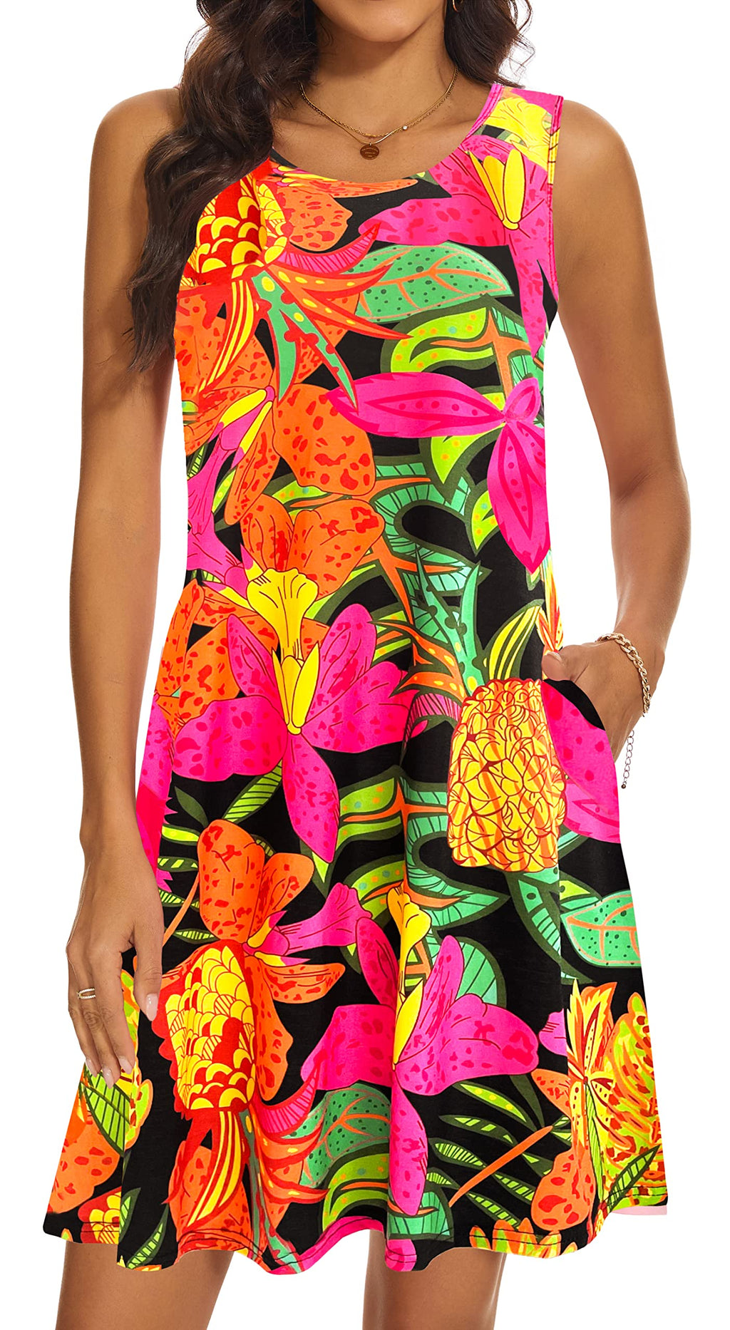 Summer Dresses for Women 2026 Casual Sundresses Beach Cover Ups Sleeveless Tshirt Swing Dress with Pockets