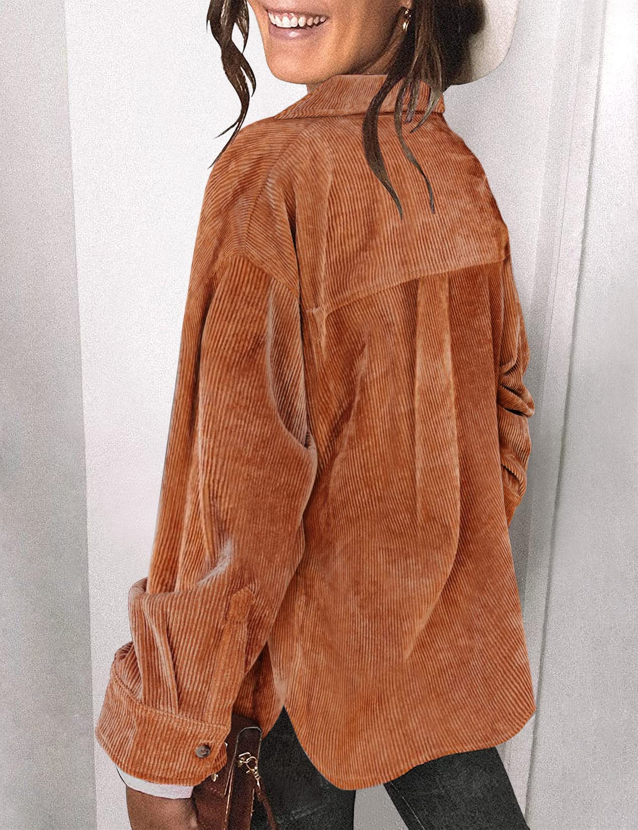 Saslax Women's Corduroy Shirt Shacket Jacket