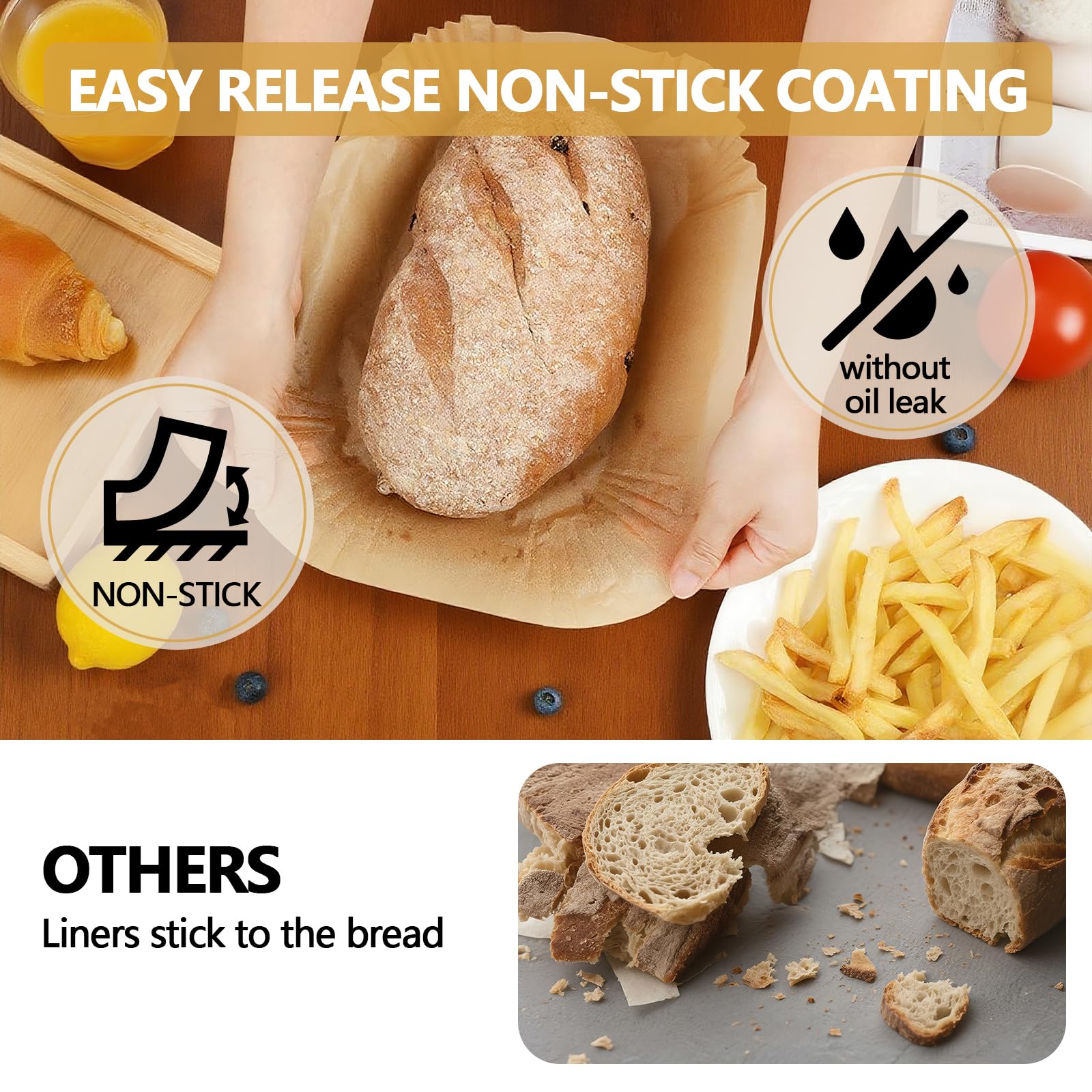 UBeeize 2lb Loaf Pan Liners, 100 PCS Loaf Pan Liners for Baking Bread 9x5, Non-Stick Bread Pan Liners, Pre-formed Rectangle Paper for Bread and Cakes