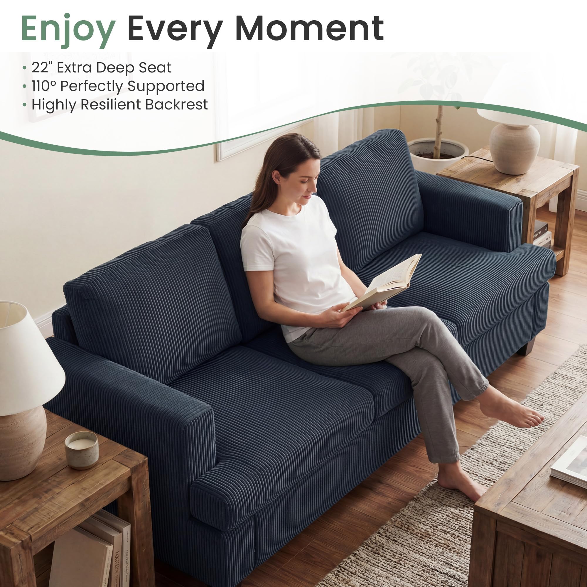 YOUDENOVA 2 Piece Set Comfy Sofa Couch, Loveseat Sofa * 2 with Deep Seats, Modern Sleeper Couch for Living Room, Black Corduroy
