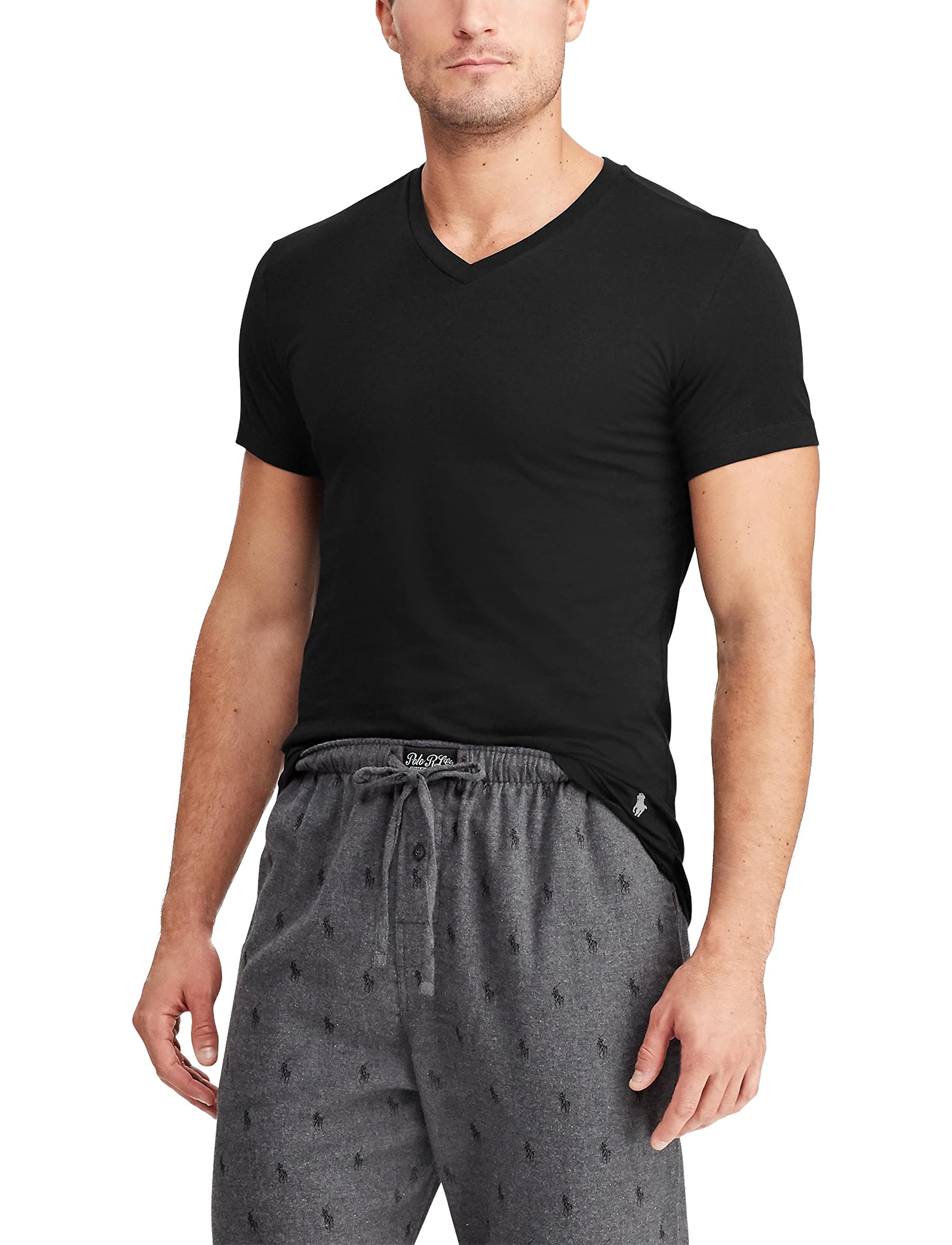 Polo Ralph Lauren Men's T-Shirt Pack, 3-Pack, Cotton Men's Clothing V-Neck Undershirt, Slim Fit Tees, Moisture-Wicking