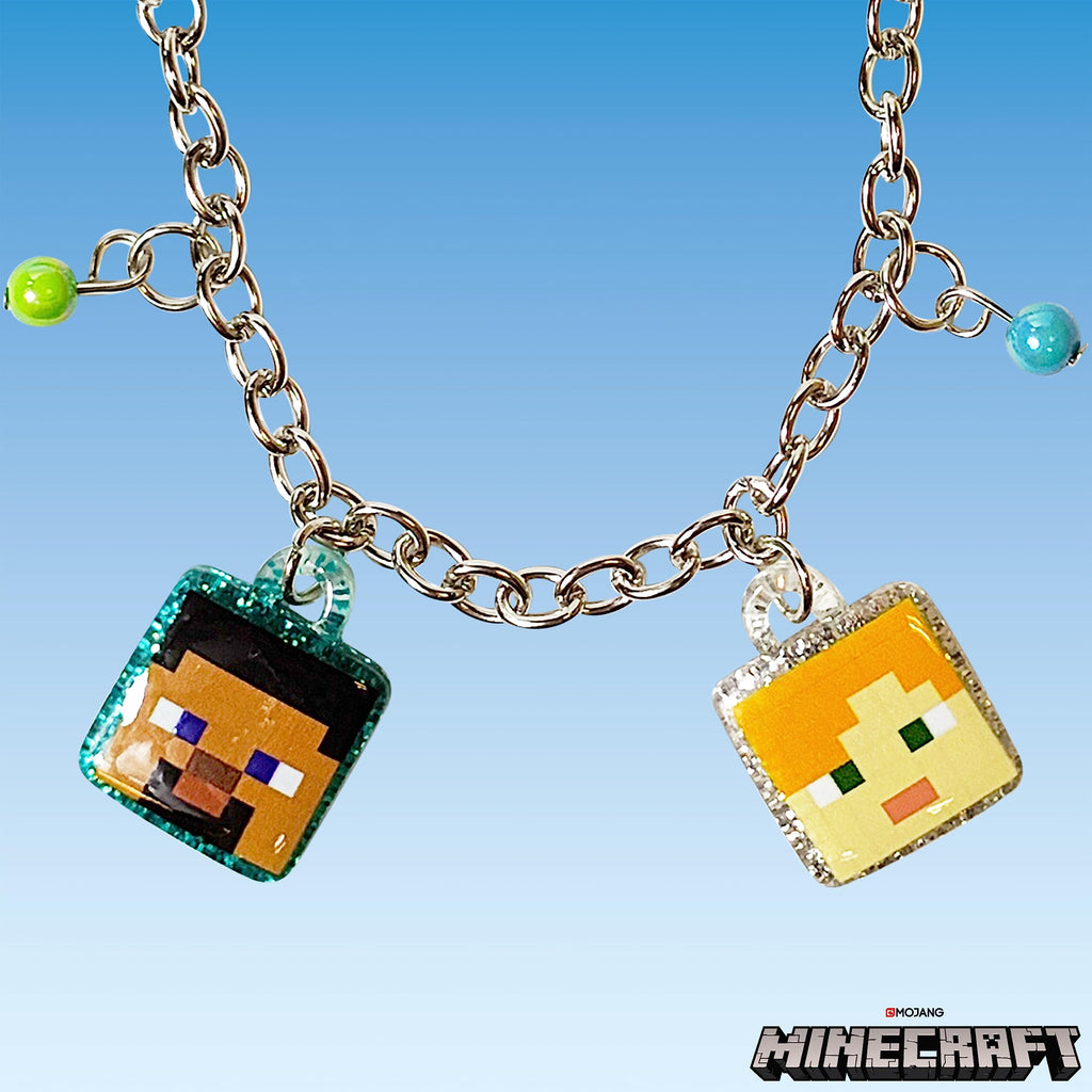 LUV HER 7" Minecraft Bracelet with 4 Metal Charms - Minecraft -Ages 3+