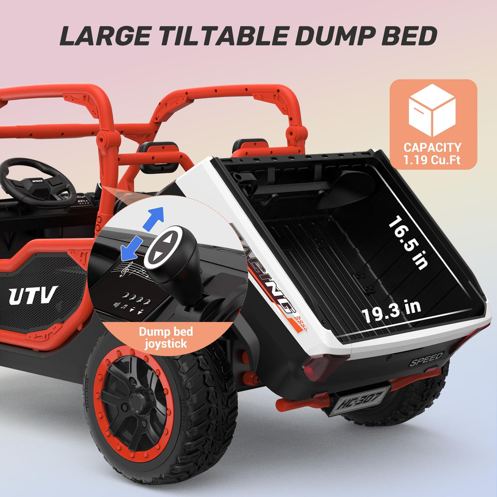 ANPABO 24V 2 Seater Ride On Dump Truck, 4x75W, Max 5 Mph, EVA Tire, Kids Electric Car with Electric Dump Bed, Shovel, Music, Ride on Toy for Big Kids w/Parent Remote Control for Ages 3-8, Blue
