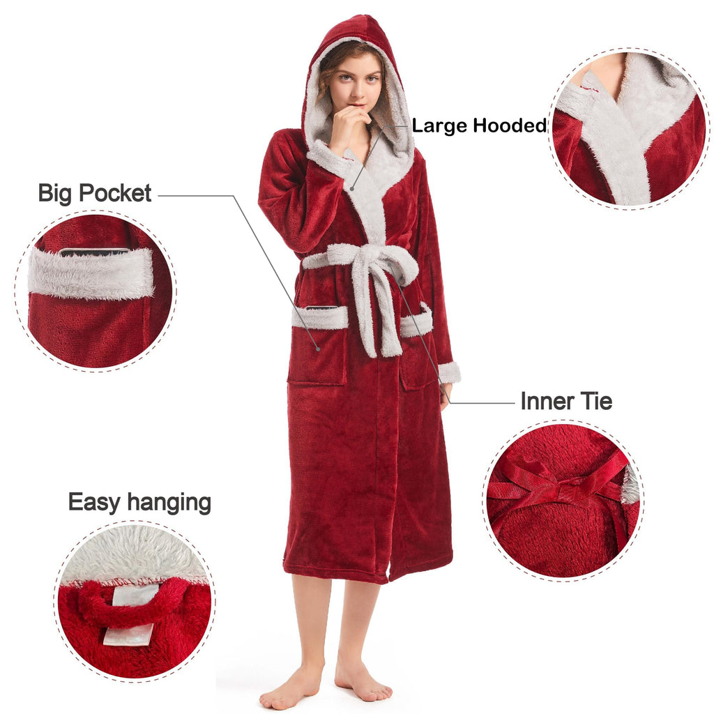 Inner Wish Women Hooded Plush Robe, Fleece Highly Absorbent Cozy Warm Bathrobe