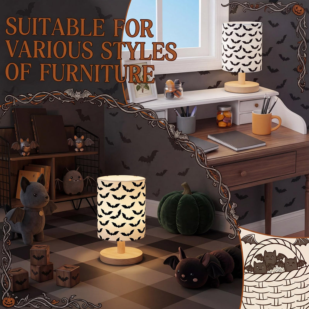 VIHOSE Woodland Animals Kids Table Lamp for Bedroom Kids Bedside Lamp with Linen Wooden Nightstand Cartoon Nursery Lampshade for Girls Boys Living Room