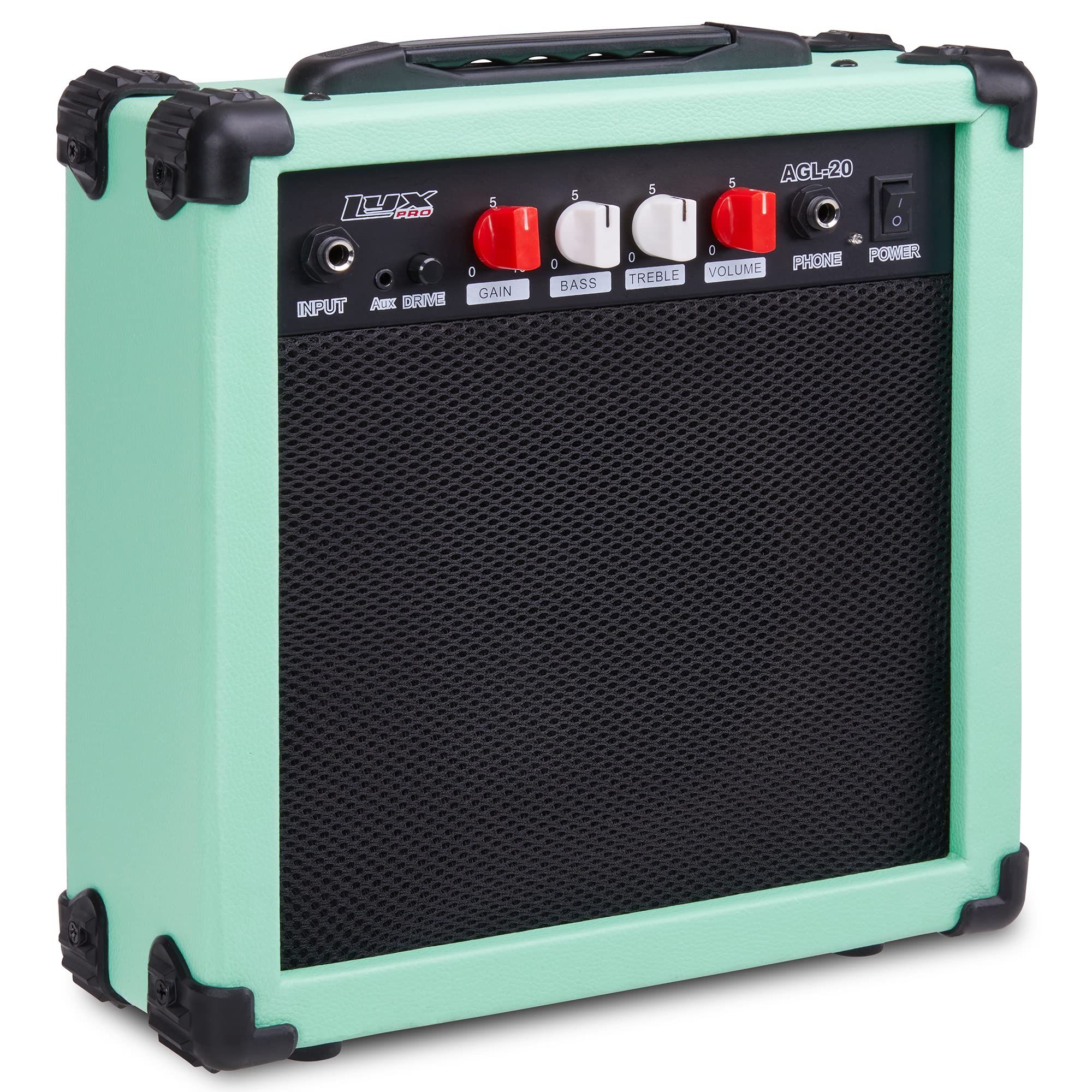 LyxPro Electric Guitar Amp 20 Watt Amplifier Built in Speaker Headphone Jack and Aux Input Includes Gain Bass Treble Volume and Grind - Black