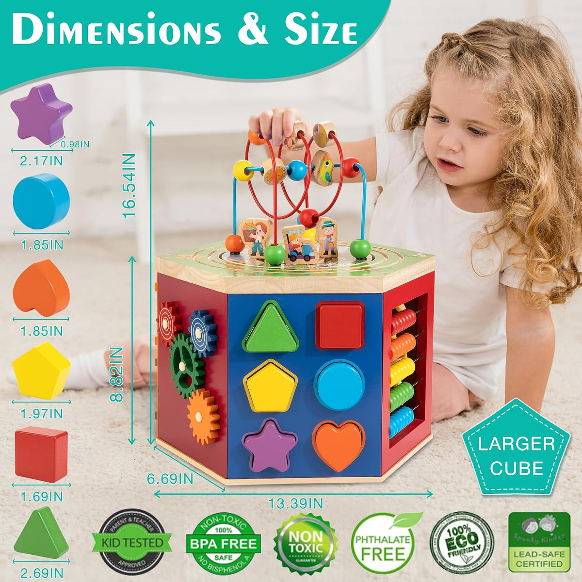 Large Activity Cube, 9-in-1 Farm-Themed Wooden Play Center, Multipurpose Montessori Toy for 1-2 Year Old Baby Toddler Kid, First Birthday Gift | Bonus Magnetic Train Cars