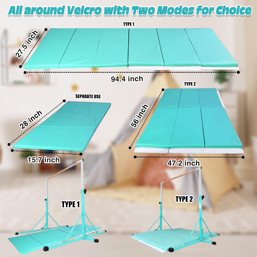 FC FUNCHEER Gymnastics Bar for Kids Ages 3-15, 35" to 60" Adjustable Height, 4FT Wide Base - Professional Kip Bar with 360° Stability & Fiberglass Crossbar, Easy Fold&Solid Design for Home Training