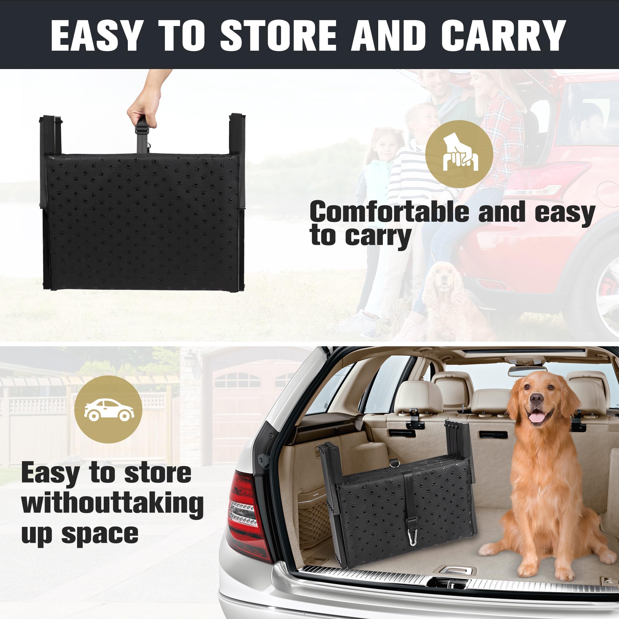 Dog Stairs for Car - Foldable Dog Ramps for Large Dogs with Non Slip Surface, Portable Dog Steps for Cars and SUV, Truck, Support Up to 200 Lbs