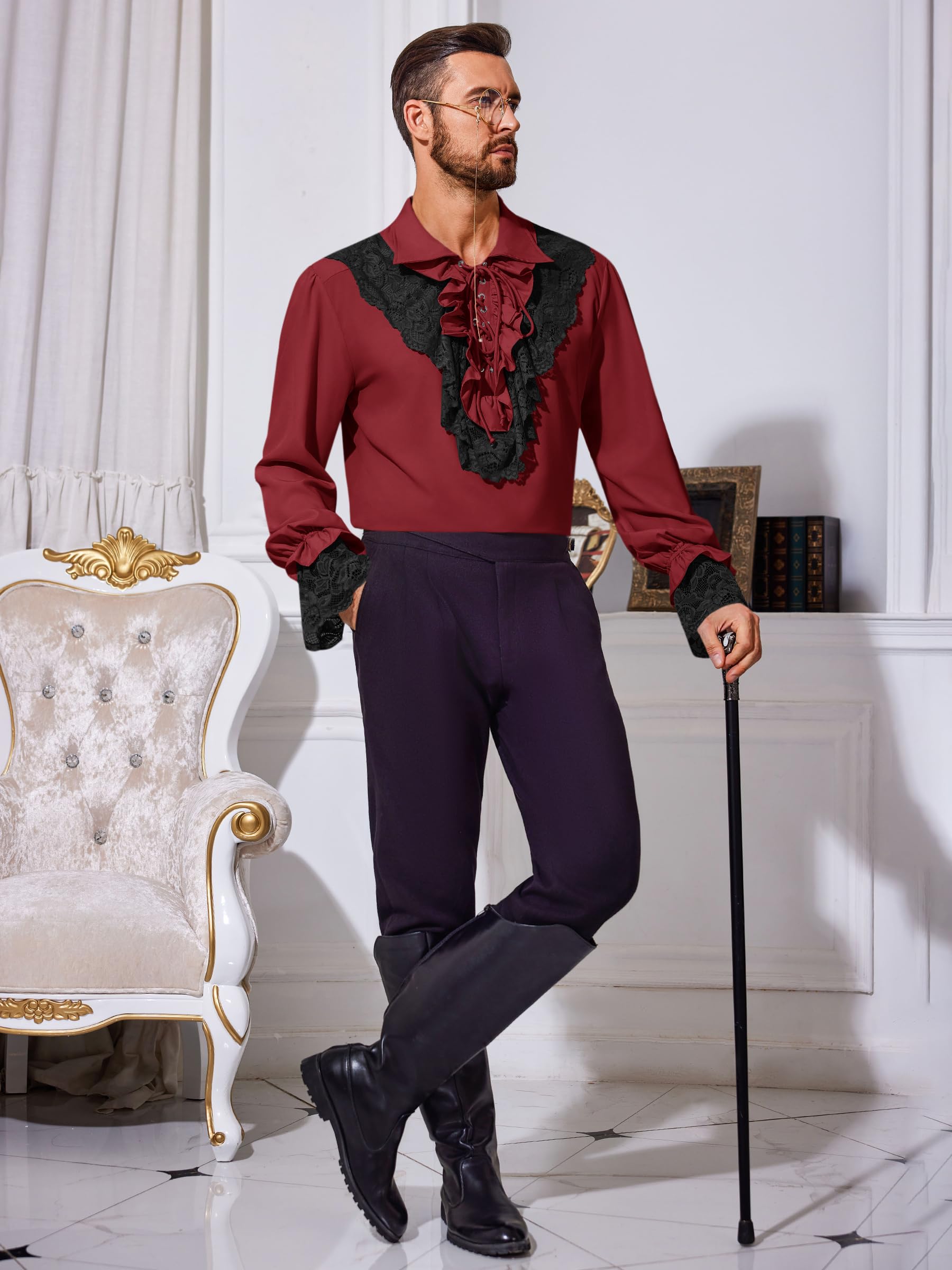 Runcati Mens Pirate Shirt Ruffle Renaissance Victorian Vampire Poet Shirts Steampunk Gothic Medieval Lace Costume