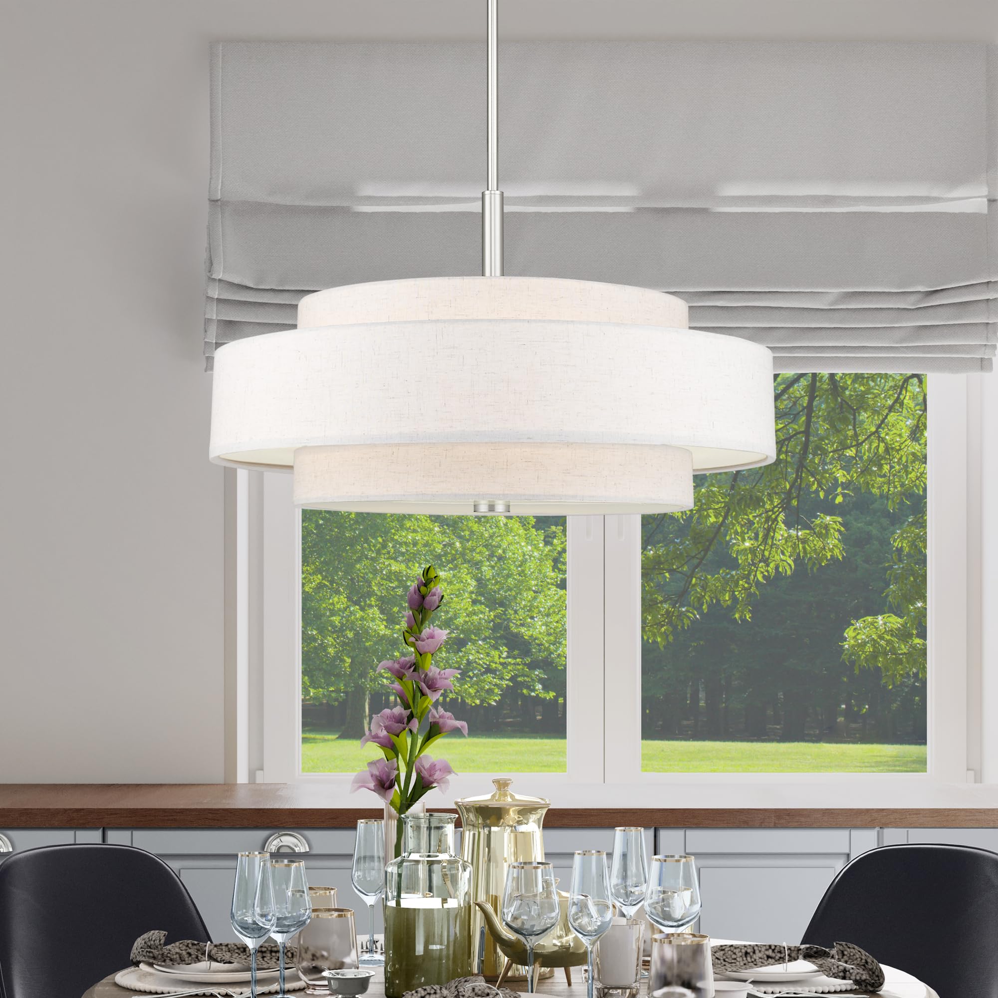 Livex Lighting Fabric Shade 52138-92 Meridian 5 Light English Bronze Pendant