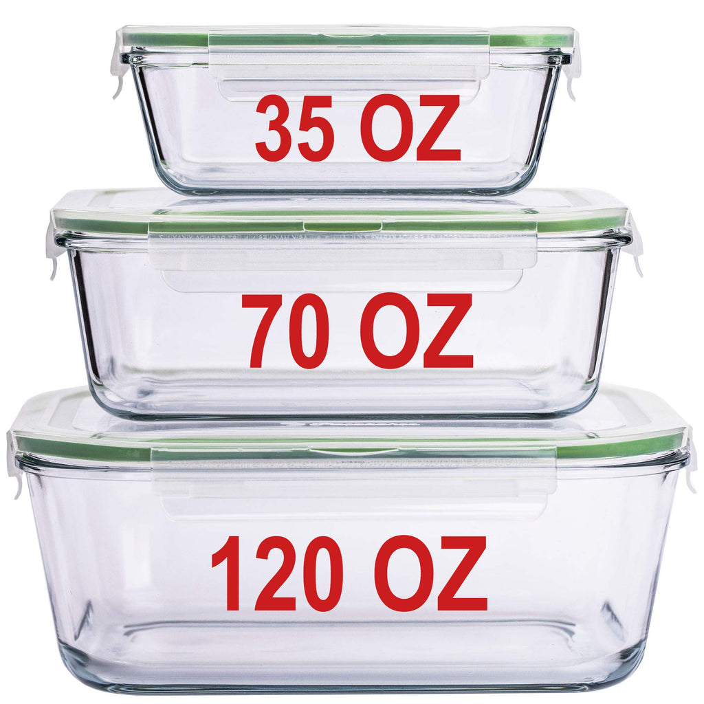 AGTRADE X-LARGE Glass Food Storage Containers with Lids Baking Dish Set Glass Storage Containers with Locking Lid Set 3-120 oz/70 oz/35 oz - Large Meal Prep Storing Serving Food Leakproof Ovensafe