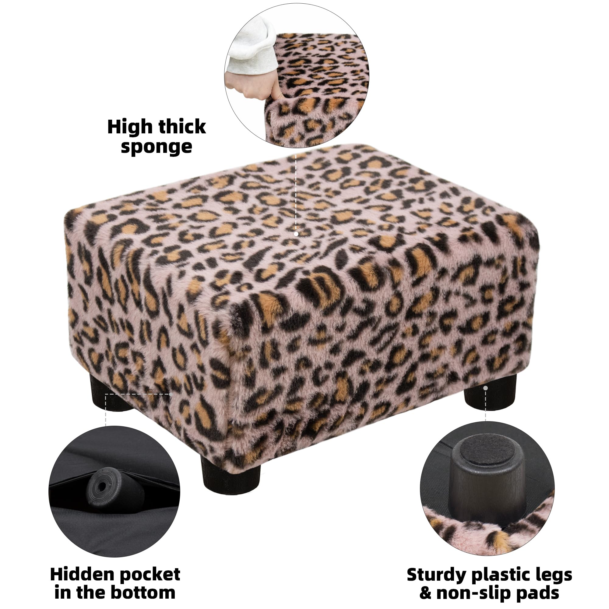 CAROLMADE Small Foot Stool Ottoman Footstool with Legs Under Desk Footrest for Living Room Bedroom and Office, Black
